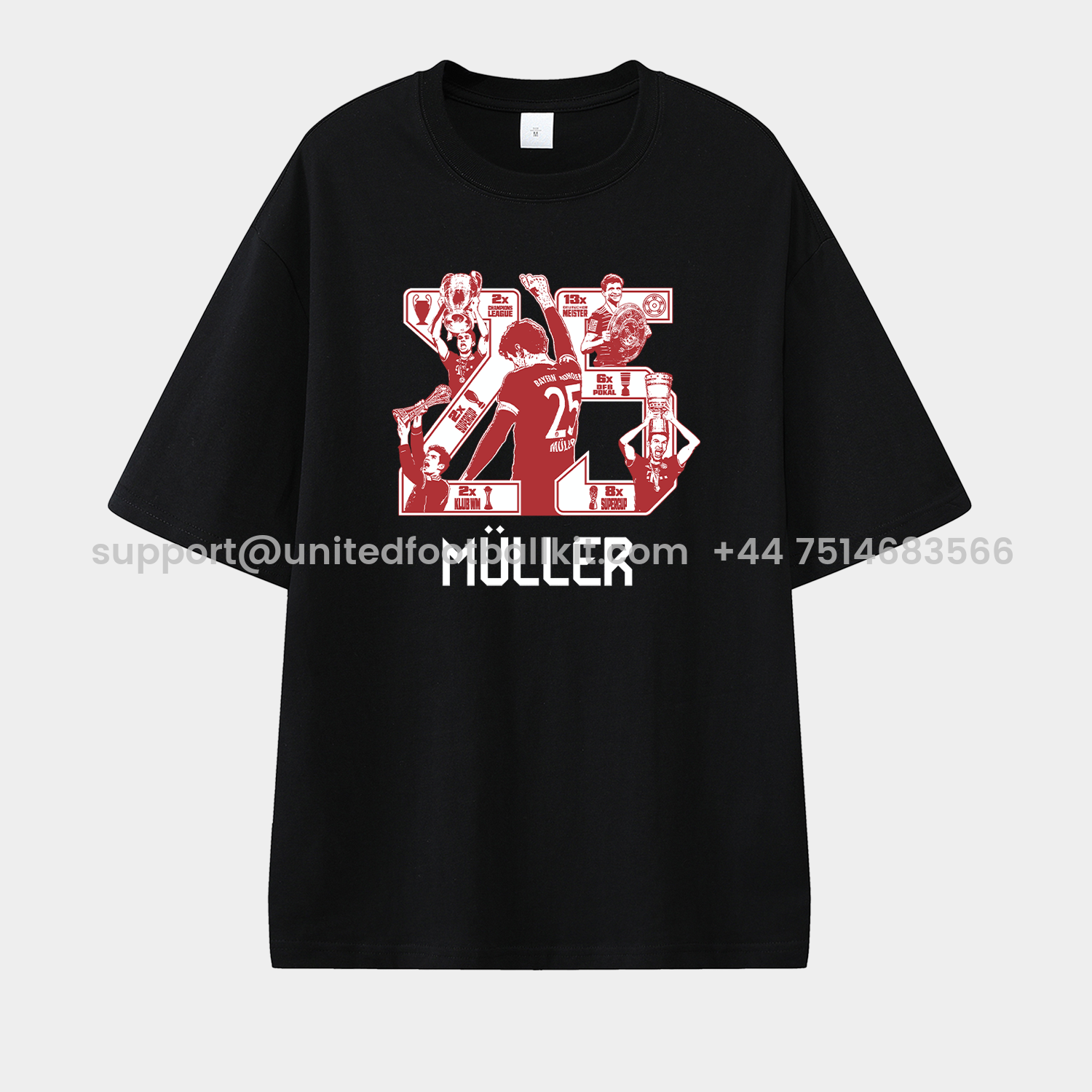 Unitedfootballkit.com | Bayern Munich Müller‘s Championship Summary Unisex Pure Cotton T-shirt -Customize Name, Number and Patch | Worldwide Shipping