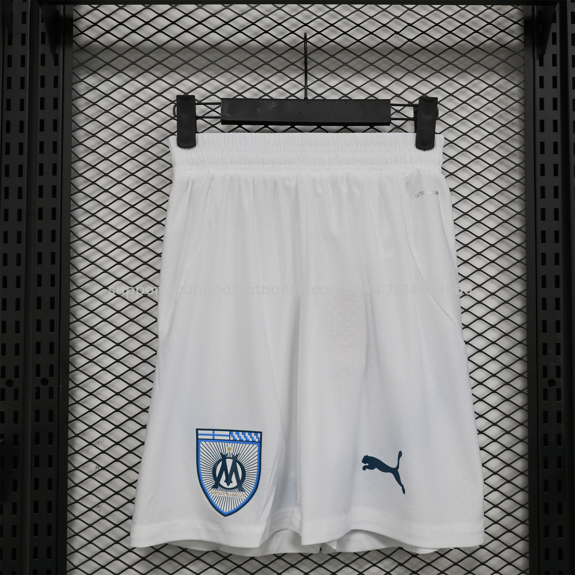 Unitedfootballkit.com | Marseille 24-25 Home Shorts - Player Version -Customize Name, Number and Patch | Worldwide Shipping