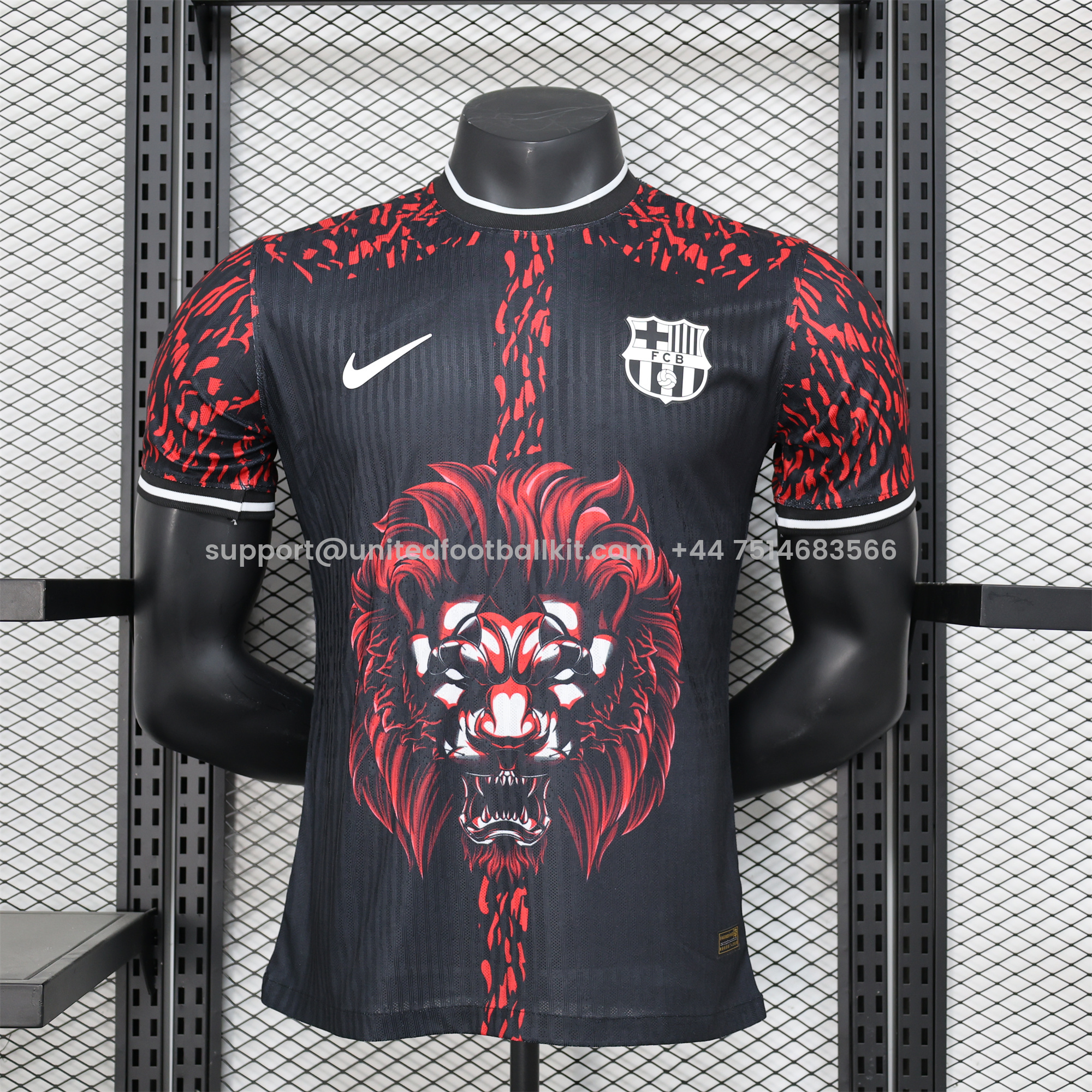 Unitedfootballkit.com | Barcelona 24-25 Balck and Red Lion Special Edition Jersey - Player Version -Customize Name, Number and Patch | Worldwide Shipping