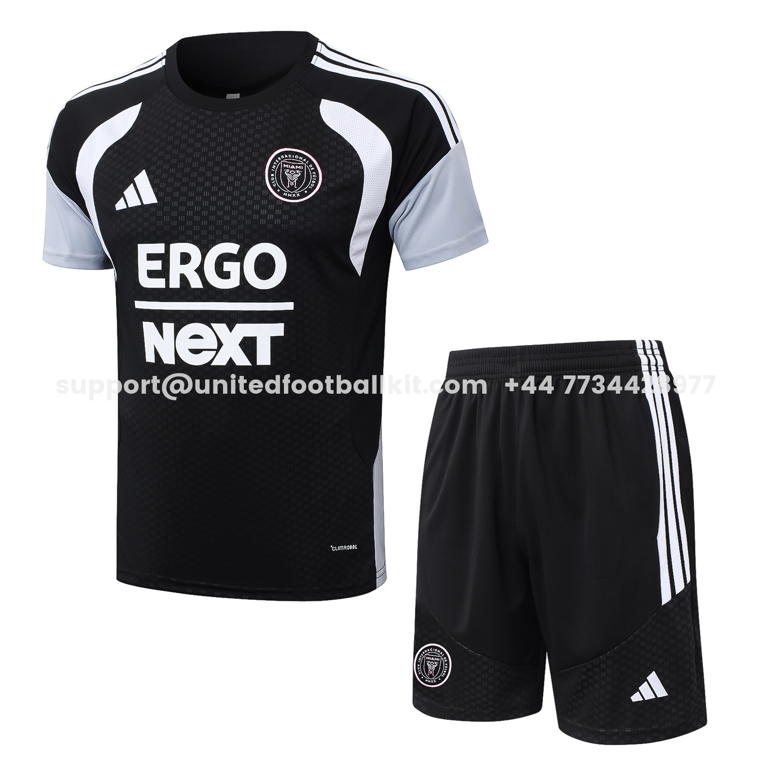 Unitedfootballkit.com | INT M.A.M 26-27 Short-Sleeve Training Set - Black With White Top & Pink Shorts -Customize Name, Number and Patch | Worldwide Shipping