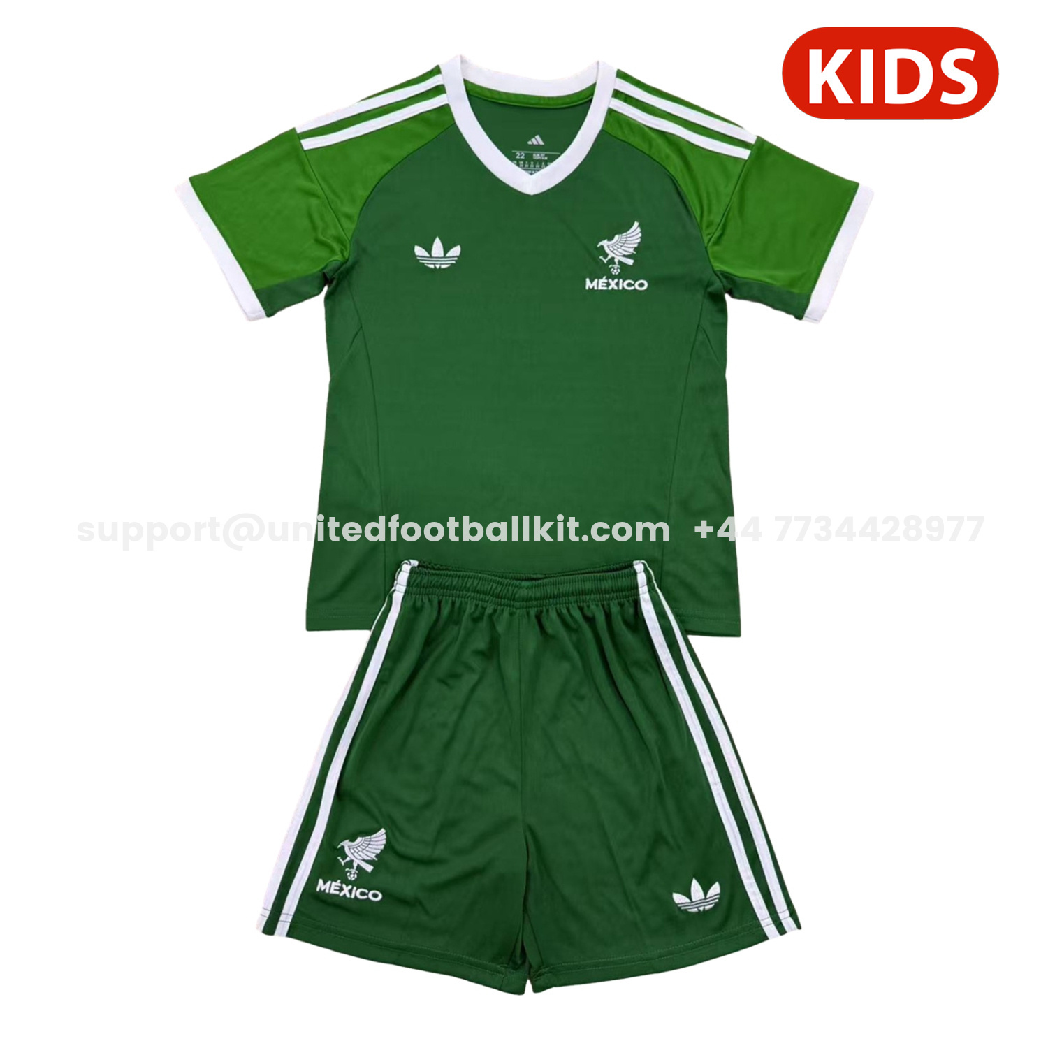 Unitedfootballkit.com | Mexico 2025 Throwback Trefoil Green Goalkeeper Kids Kit -Customize Name, Number and Patch | Worldwide Shipping