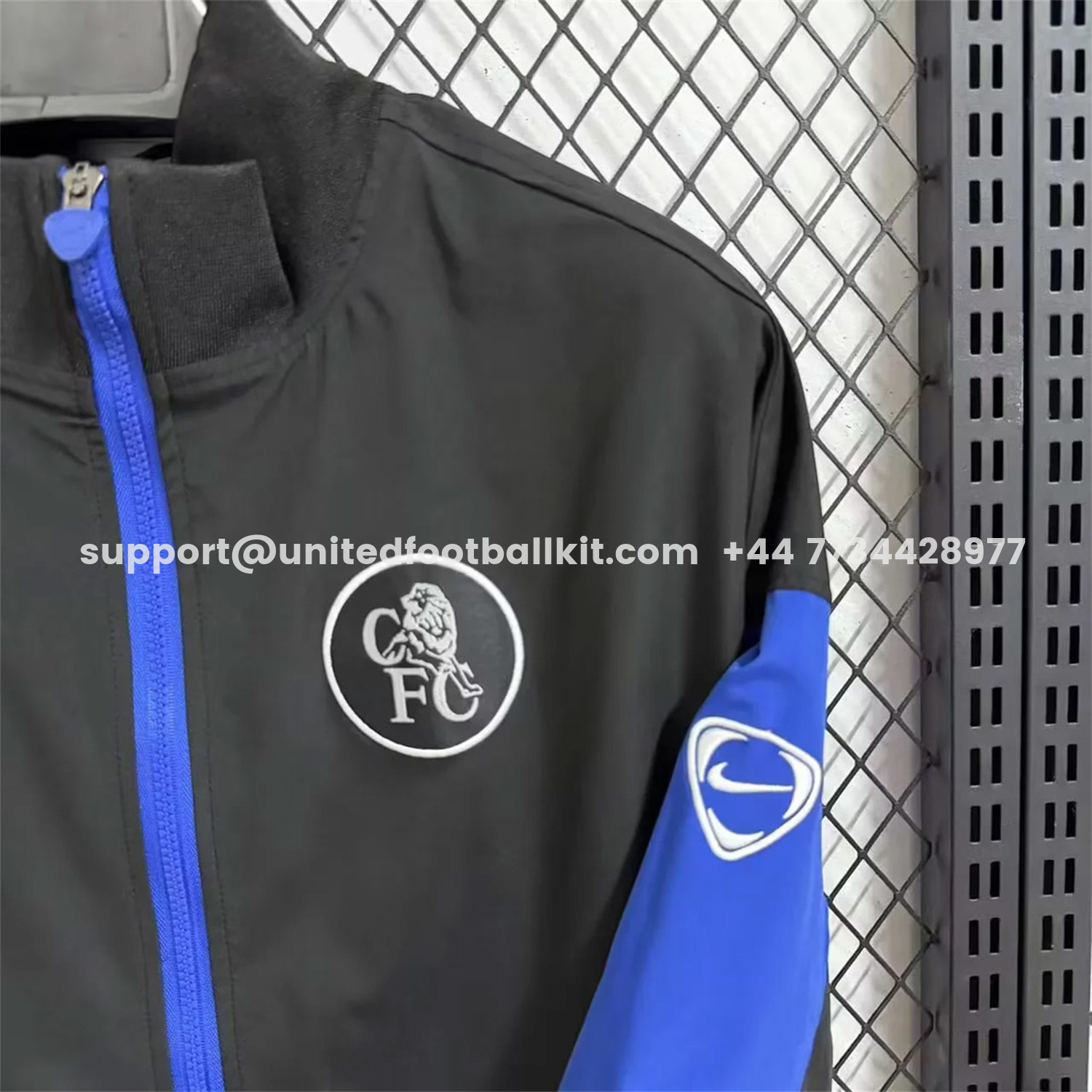 Unitedfootballkit.com | C.H.E.L.S.E.A 25-26 Windbreaker Jacket - Black And Blue -Customize Name, Number and Patch | Worldwide Shipping