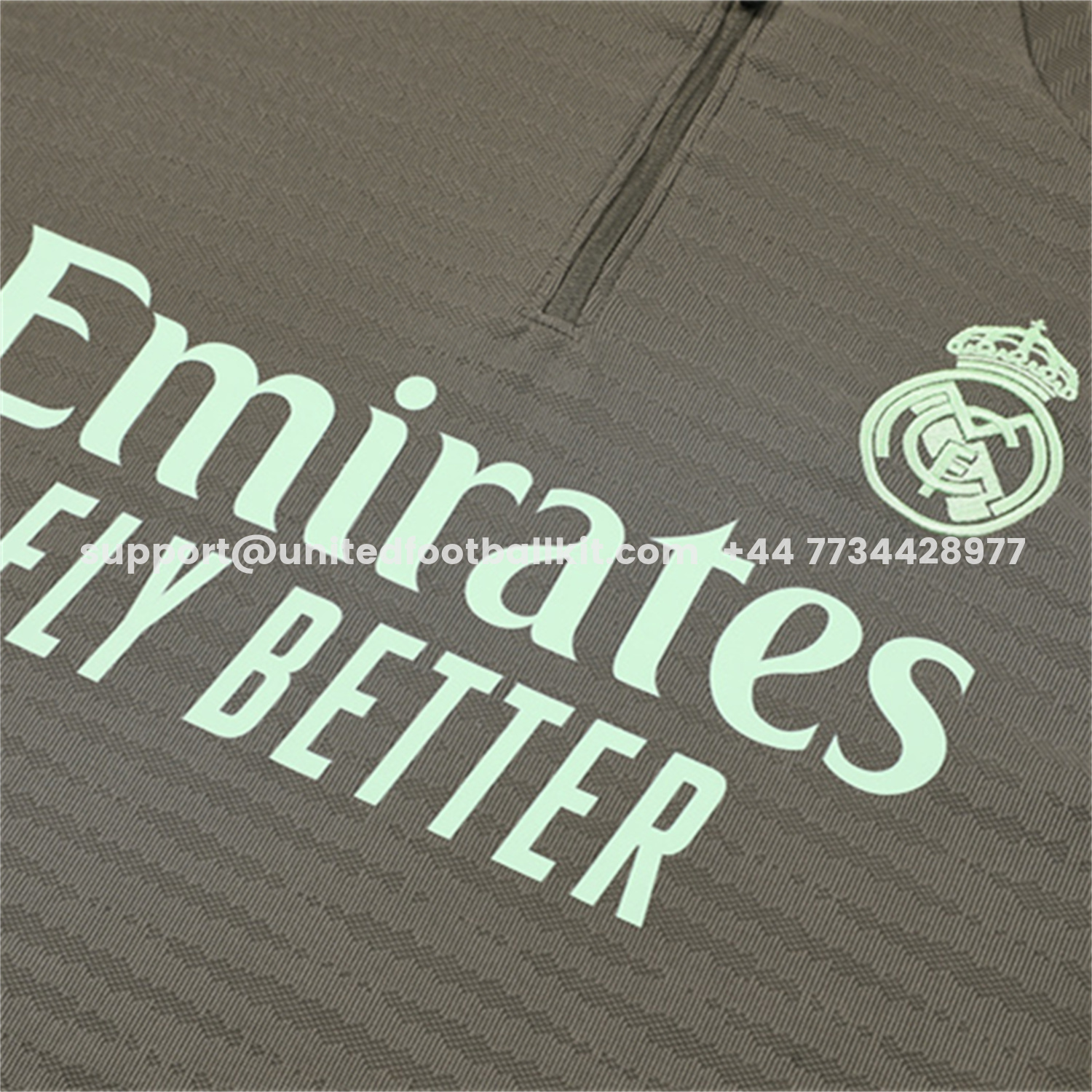 Unitedfootballkit.com | Real Madrid 25-26 Long Sleeve Training Set - Player Version - Khaki Top and Khaki Pants -Customize Name, Number and Patch | Worldwide Shipping