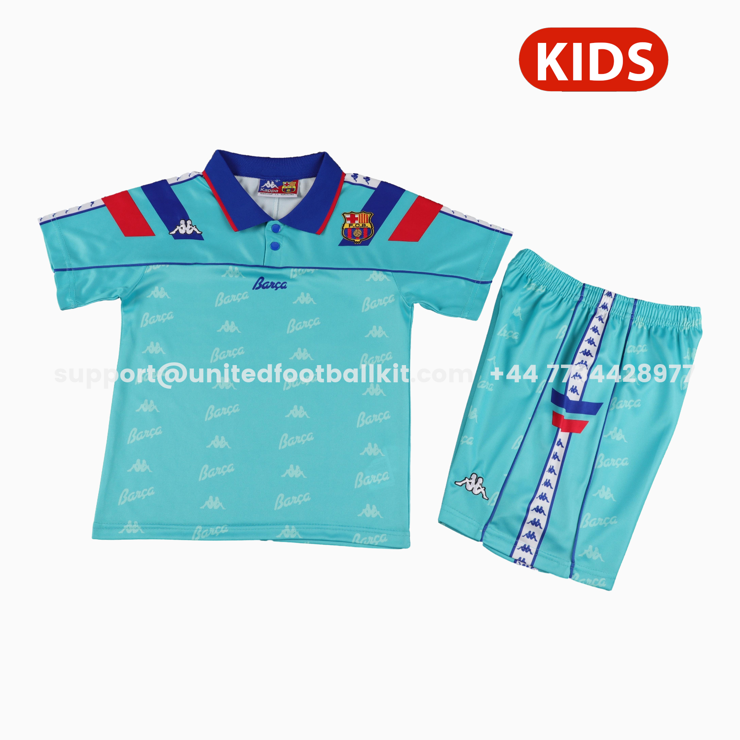 Unitedfootballkit.com | Retro Barcelona 1992-95 Away Kids Kit -Customize Name, Number and Patch | Worldwide Shipping