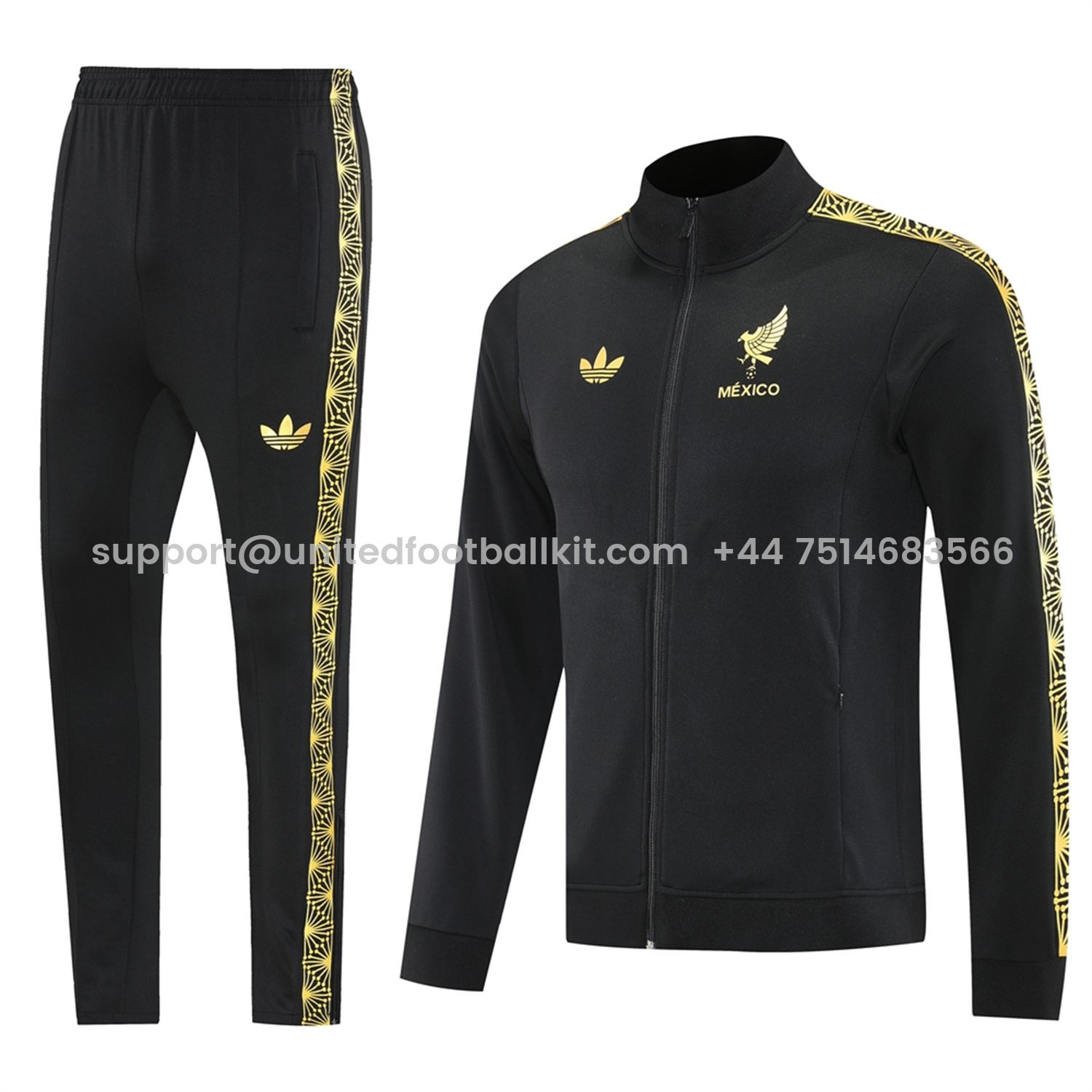Unitedfootballkit.com | Kids Mexico 2025 Gold Cup Kids Jacket Training Tracksuit - Black Top & Pants -Customize Name, Number and Patch | Worldwide Shipping