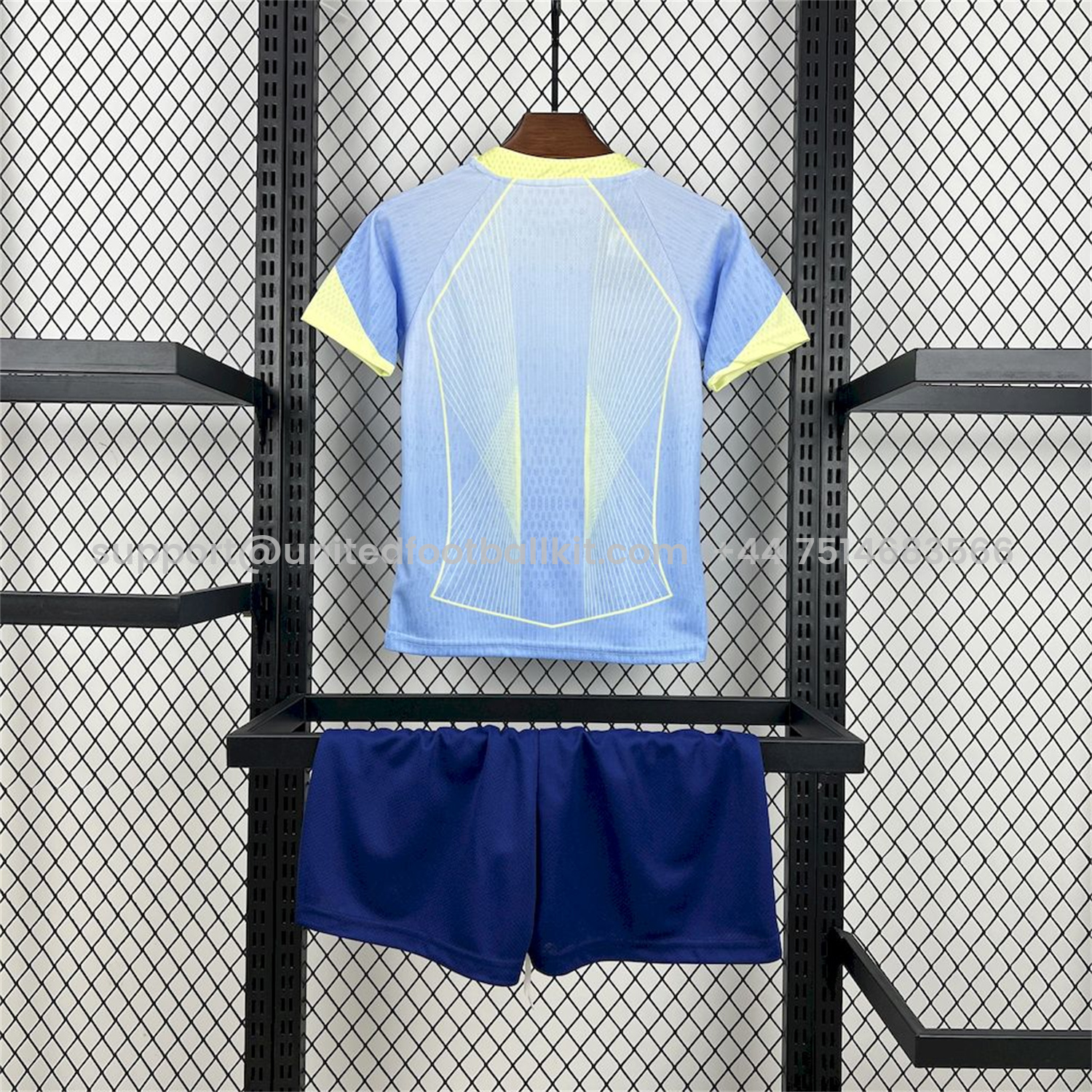 Unitedfootballkit.com | Barcelona 25-26 T90 White Lines Light Blue Gradient Special Kids Kit -Customize Name, Number and Patch | Worldwide Shipping