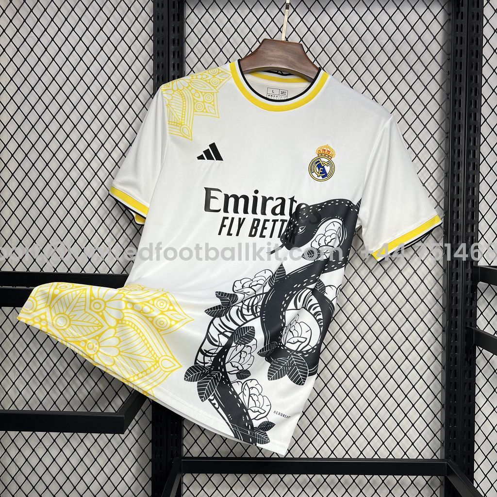 Unitedfootballkit.com | Real Madrid 24-25 White and Black Mamba Jersey - Fans Version -Customize Name, Number and Patch | Worldwide Shipping