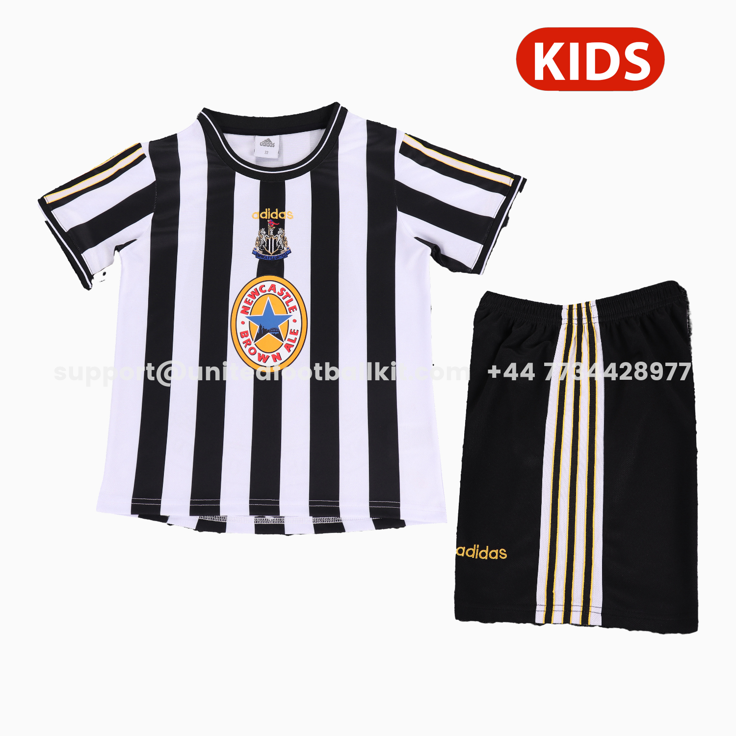 Unitedfootballkit.com | Retro Newcastle United 1997-99 Home Kids Kit -Customize Name, Number and Patch | Worldwide Shipping
