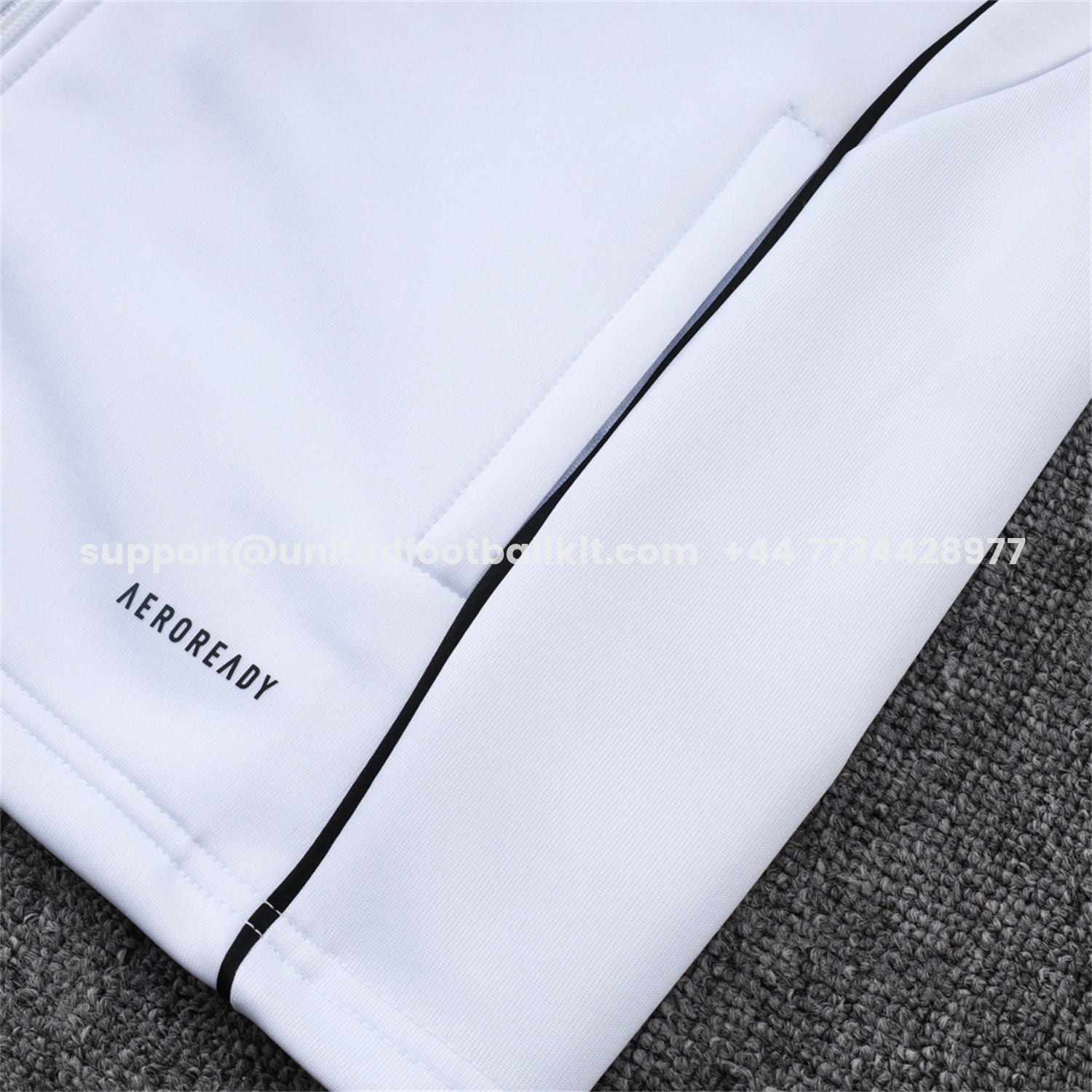 Unitedfootballkit.com | Real Madrid 25-26 Unsponsored Long Sleeve Training Set - White Top & Black Pants -Customize Name, Number and Patch | Worldwide Shipping