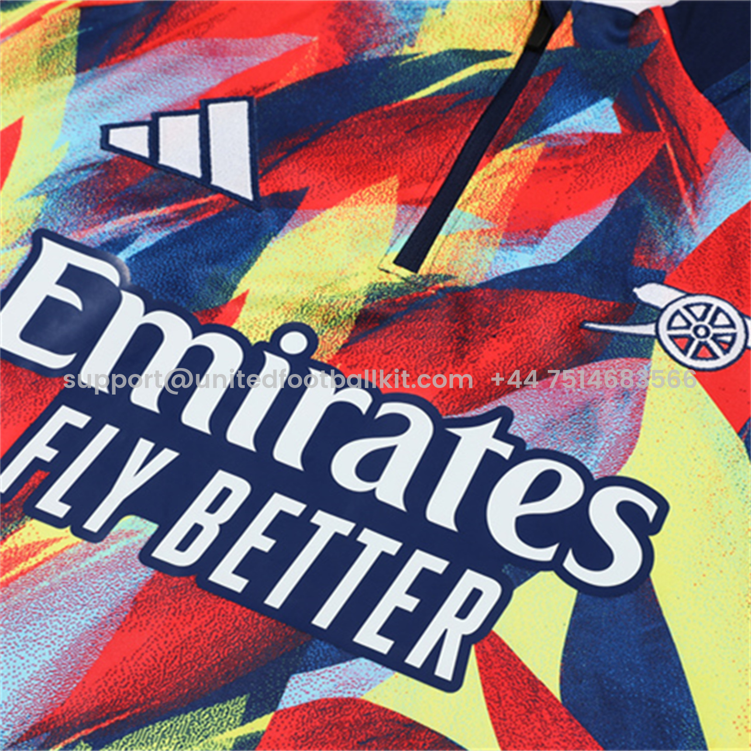 Unitedfootballkit.com | Arsenal 25-26 Kid Long Sleeves Training Set - Colorful Camouflage Top & Royal Blue Pants -Customize Name, Number and Patch | Worldwide Shipping