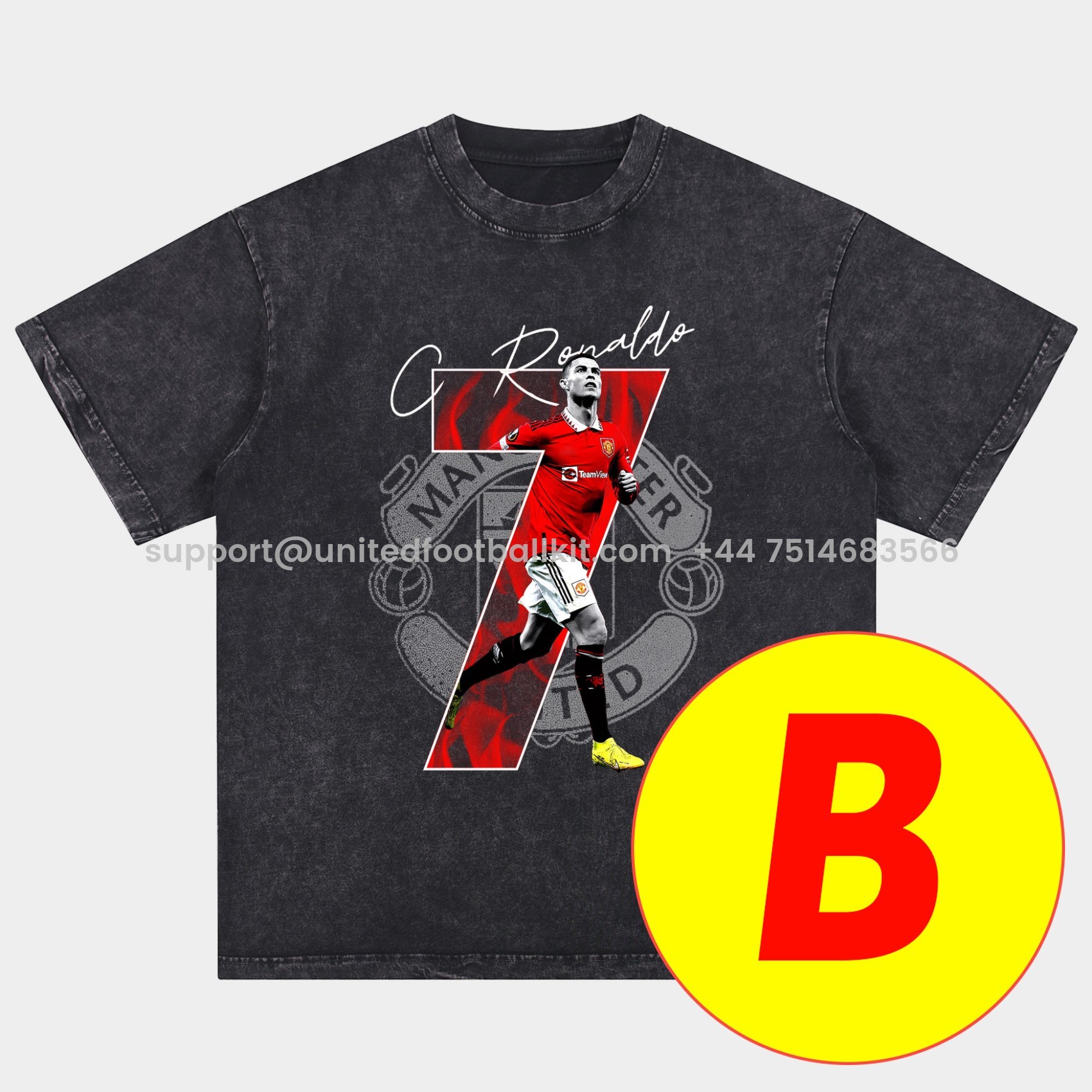Unitedfootballkit.com | Cristiano Ronaldo Portugal Real Madrid Manchester United Oversized Washed T-Shirt -Customize Name, Number and Patch | Worldwide Shipping