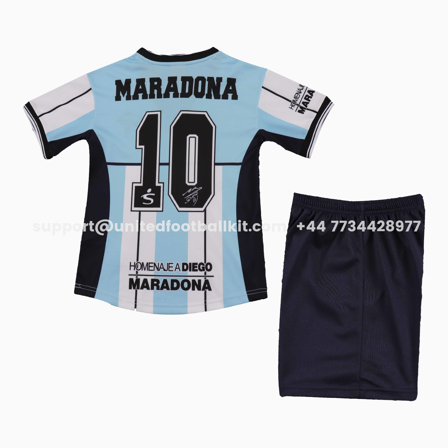 Unitedfootballkit.com | Retro Argentina 2001 Maradona Special Kids Kit -Customize Name, Number and Patch | Worldwide Shipping