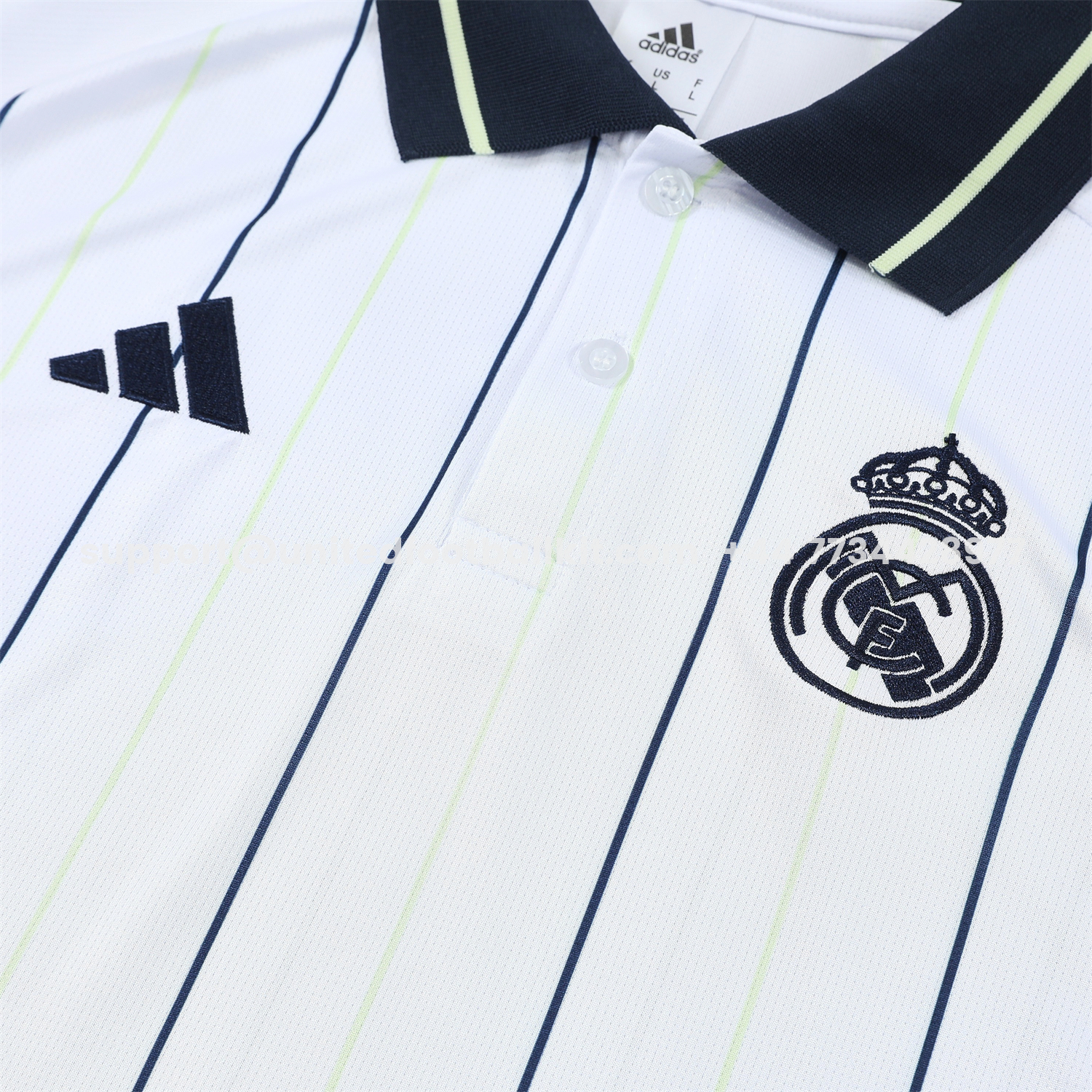 Unitedfootballkit.com | Real Madrid 25-26 POLO Short-Sleeve Training Set - Black Line White Top and Black Pants -Customize Name, Number and Patch | Worldwide Shipping