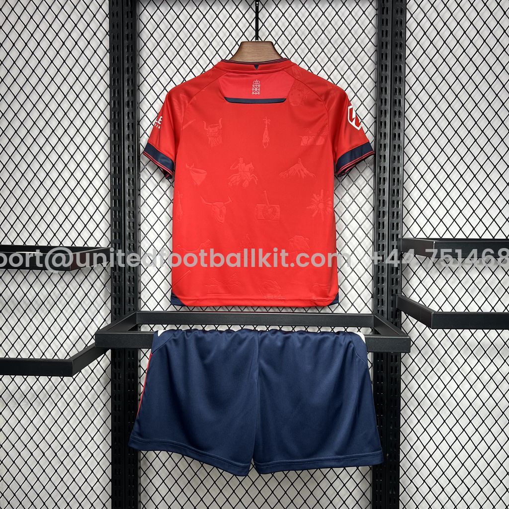 Unitedfootballkit.com | Osasuna 24-25 Home Stadium Kids Kit -Customize Name, Number and Patch | Worldwide Shipping