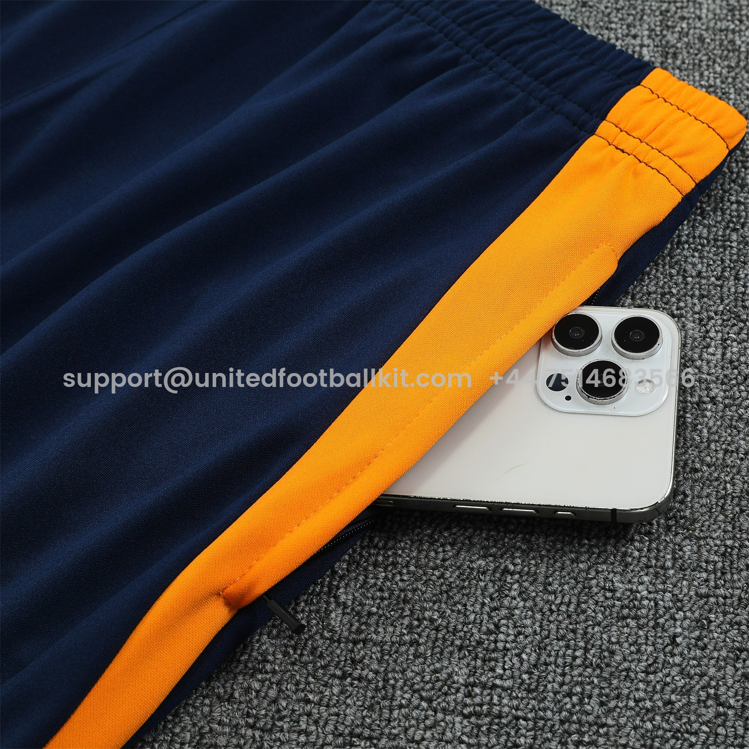 Unitedfootballkit.com | Real Madrid 25-26 POLO Short-Sleeve Training Set - White Top and Deep Blue Pants -Customize Name, Number and Patch | Worldwide Shipping