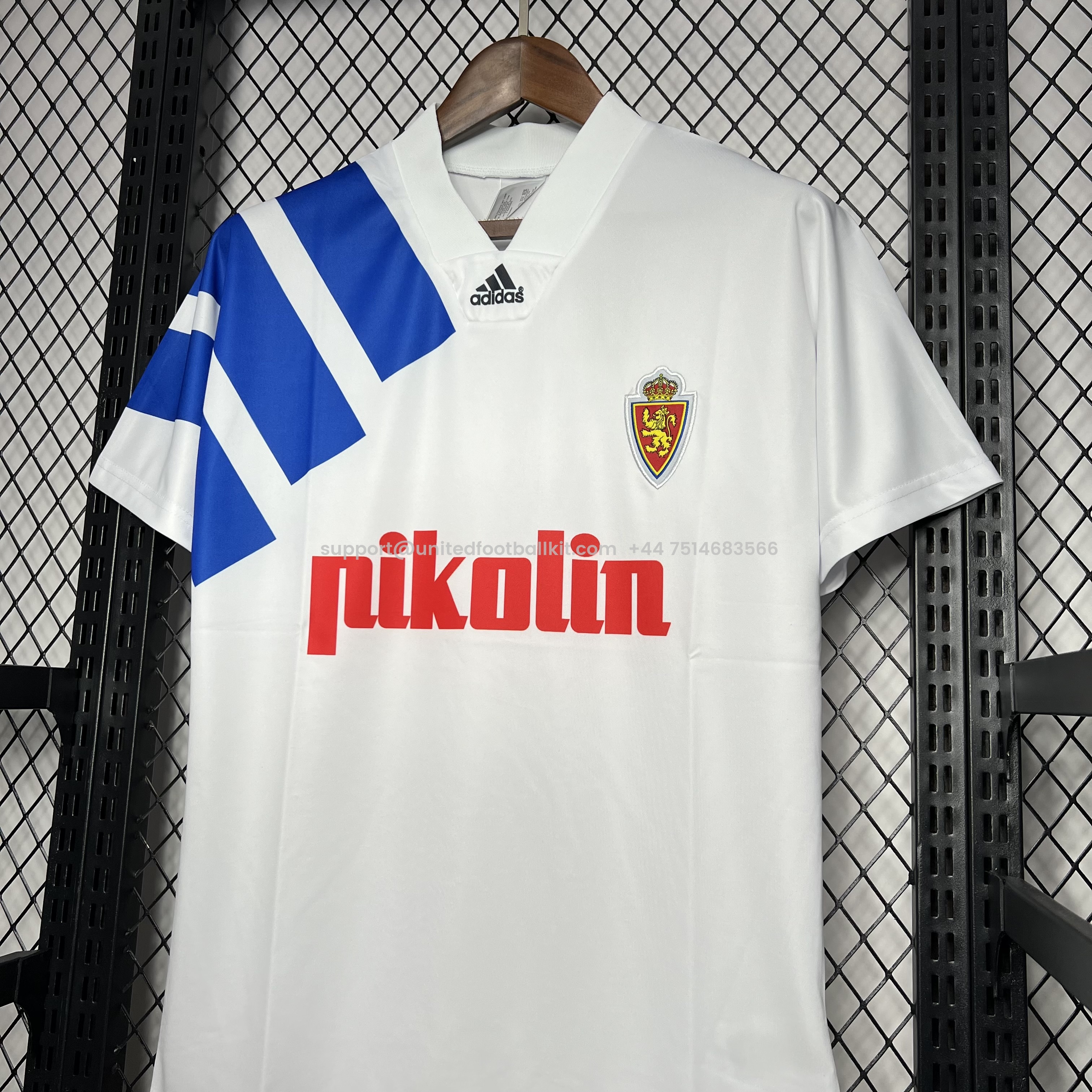Unitedfootballkit.com | Retro Real Zaragoza 1992-93 Home Stadium Jersey -Customize Name, Number and Patch | Worldwide Shipping