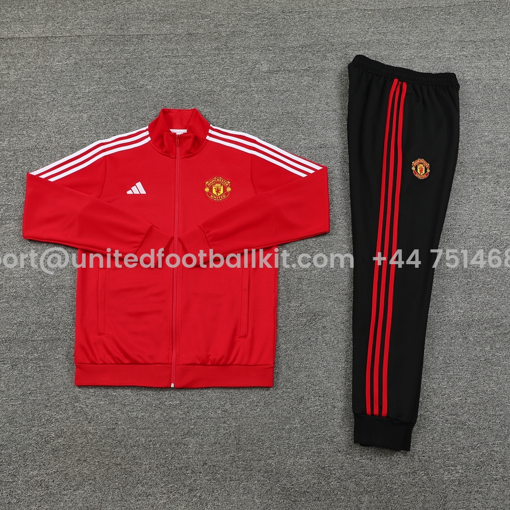 Unitedfootballkit.com | Manchester United 24-25 Jacket Training Tracksuit - Red Top and Black Pants -Customize Name, Number and Patch | Worldwide Shipping