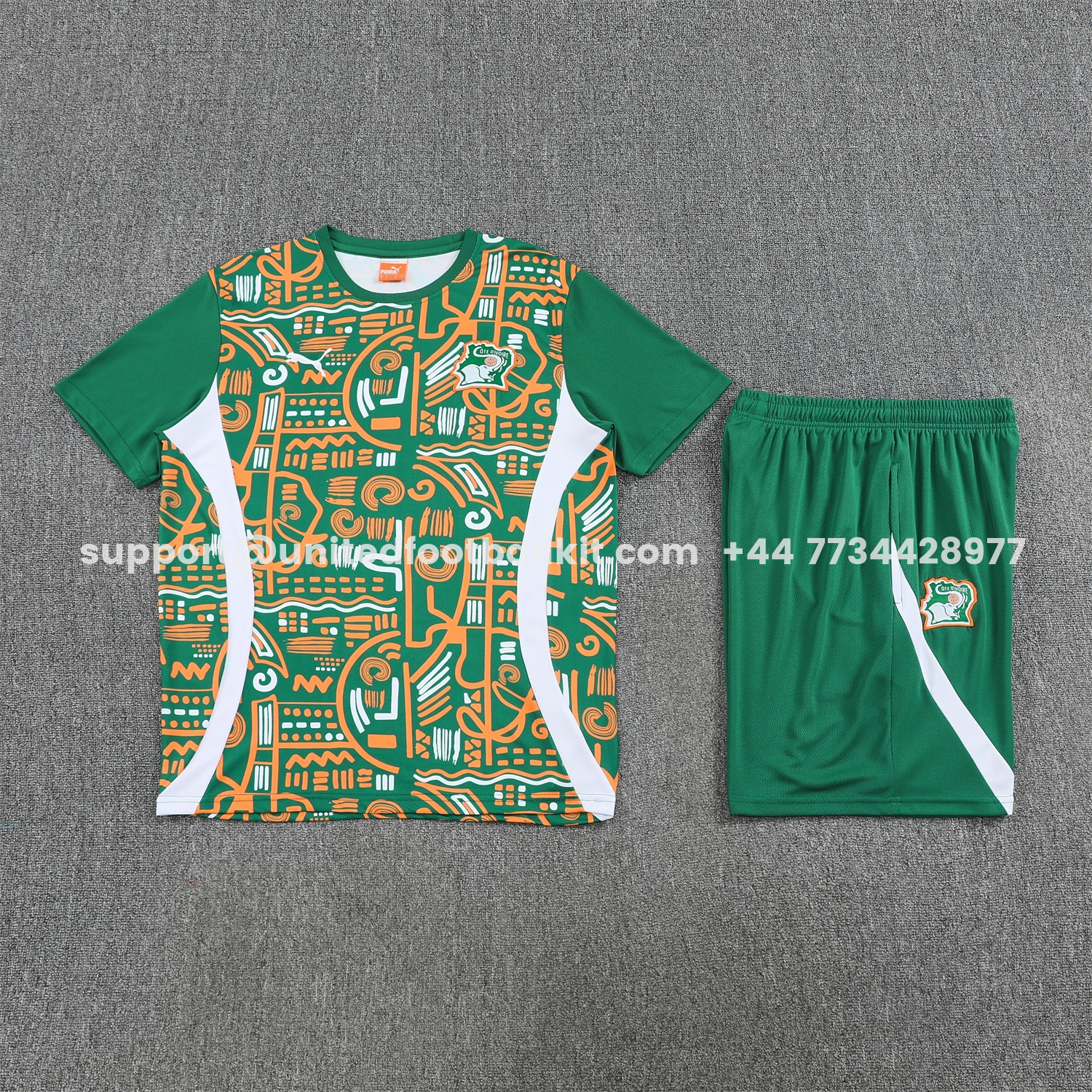 Unitedfootballkit.com | Ivory Coast 2026 Short-Sleeve Training Set - Green Top and Shorts -Customize Name, Number and Patch | Worldwide Shipping