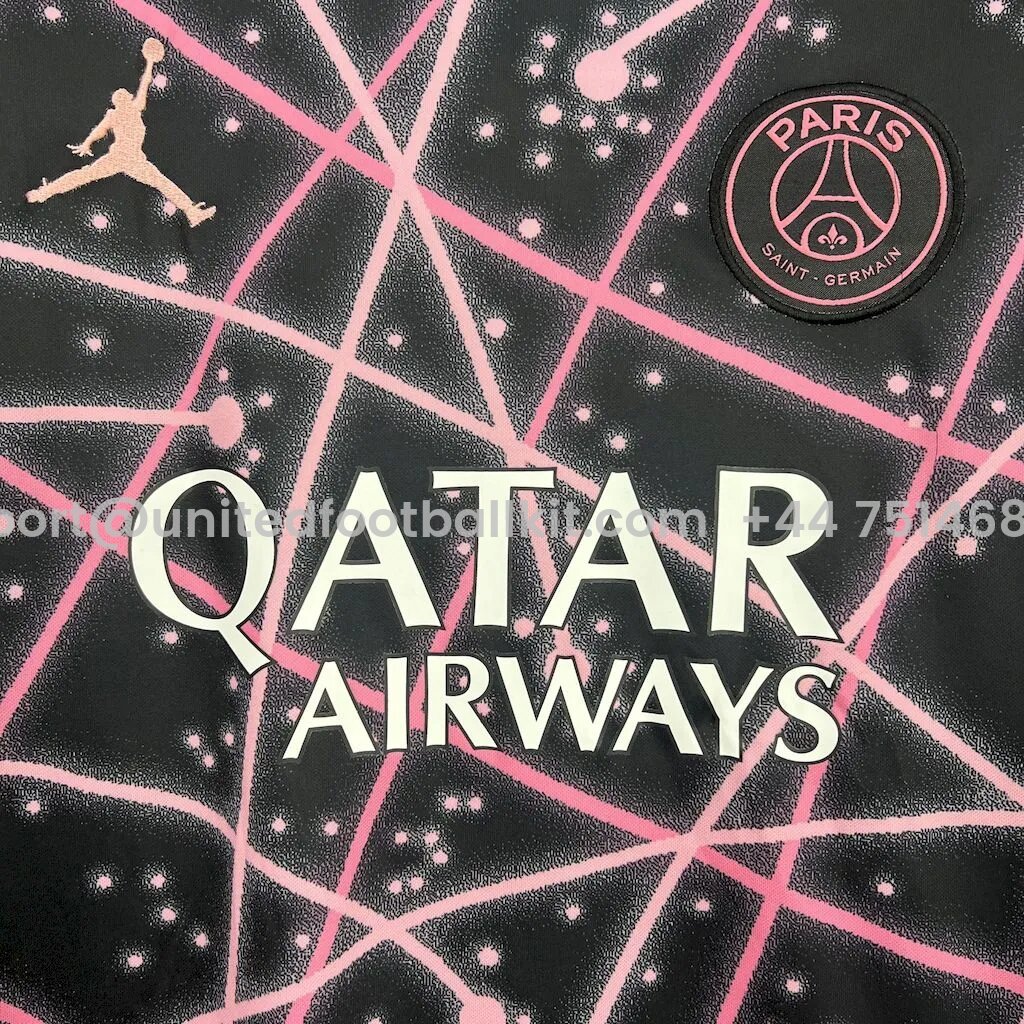 Unitedfootballkit.com | Paris Saint-Germain PSG 25-26 Pink Lines Black Pre-Match Training Jersey - Fans Version -Customize Name, Number and Patch | Worldwide Shipping