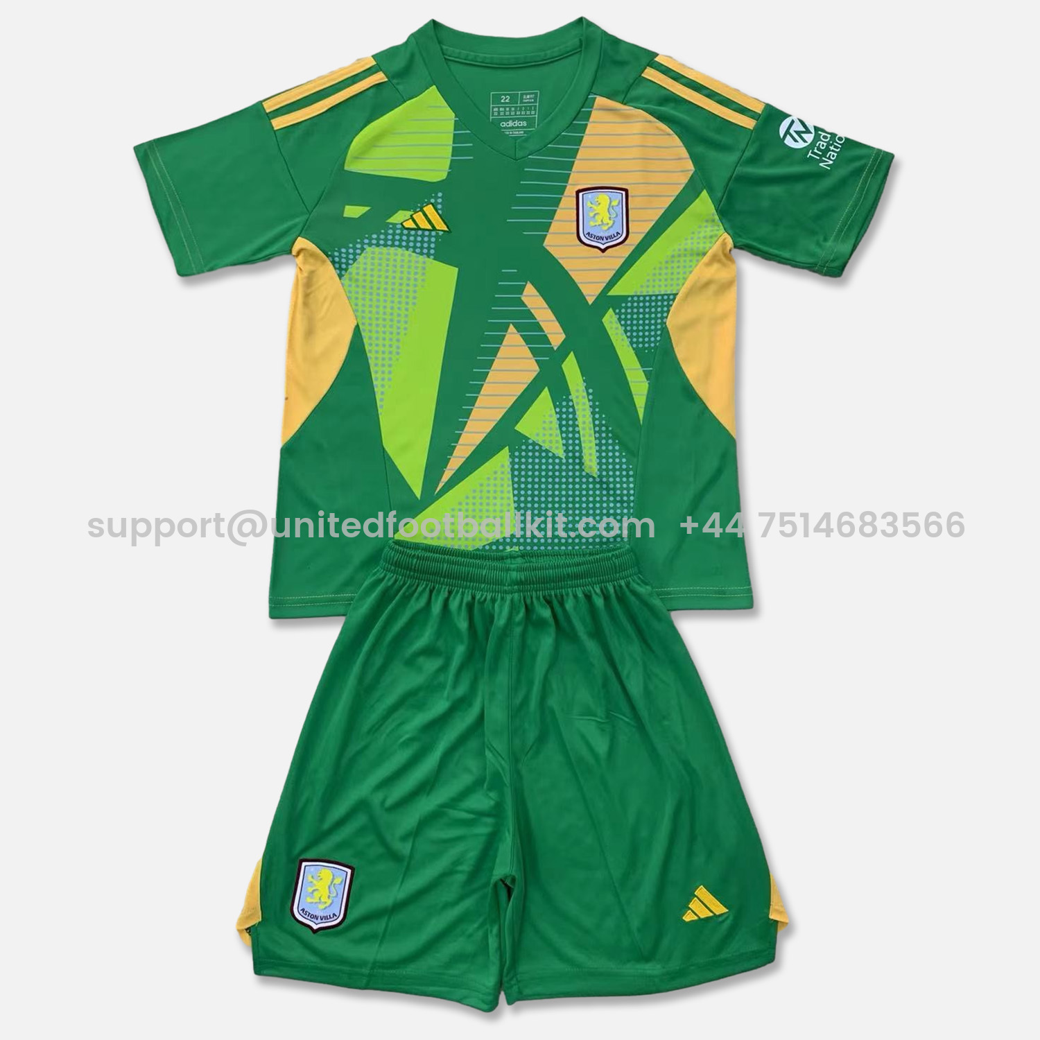 Unitedfootballkit.com | Aston Villa 24-25 Fruit Green Goalkeeper Kids Kit -Customize Name, Number and Patch | Worldwide Shipping