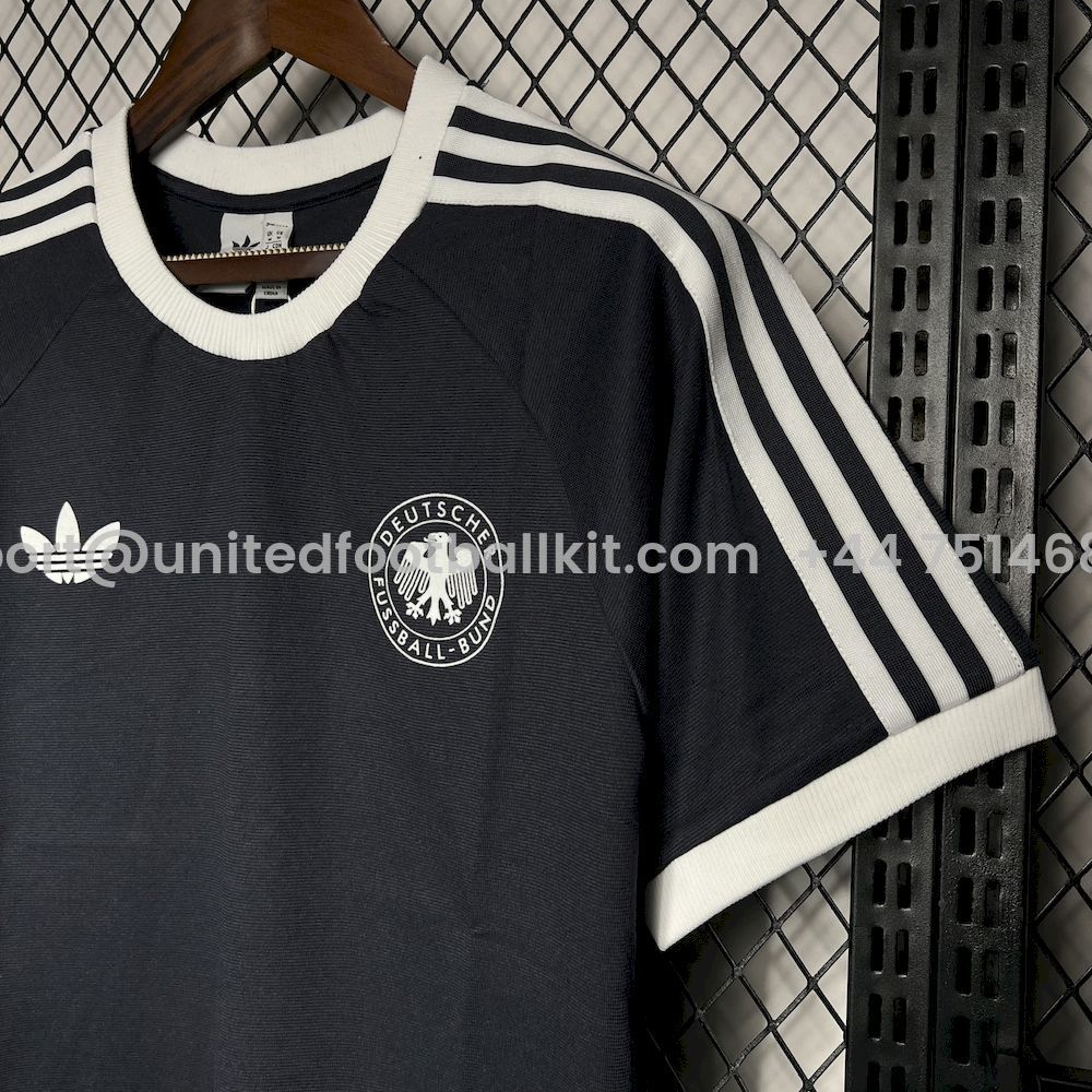 Unitedfootballkit.com | Germany 2024-25 Vintage Trefoil Black Men's T-Shirt -Customize Name, Number and Patch | Worldwide Shipping