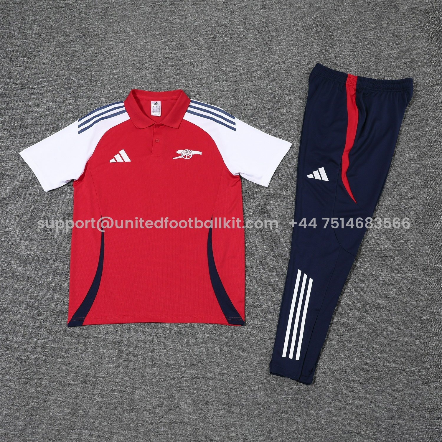 Unitedfootballkit.com | Arsenal 25-26 POLO Short-Sleeve Training Set - Red Top and Deep Blue Pants -Customize Name, Number and Patch | Worldwide Shipping
