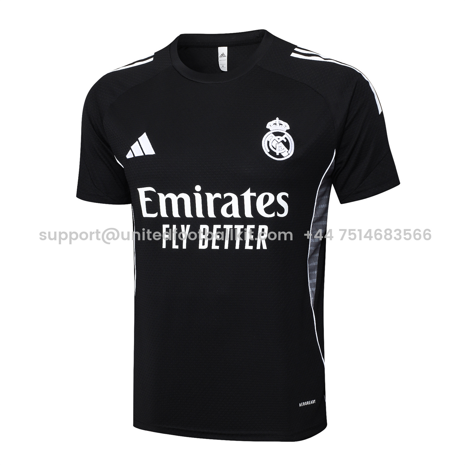 Unitedfootballkit.com | Real Madrid 25-26 Short-Sleeve Training Set - Black Top and Black Shorts -Customize Name, Number and Patch | Worldwide Shipping