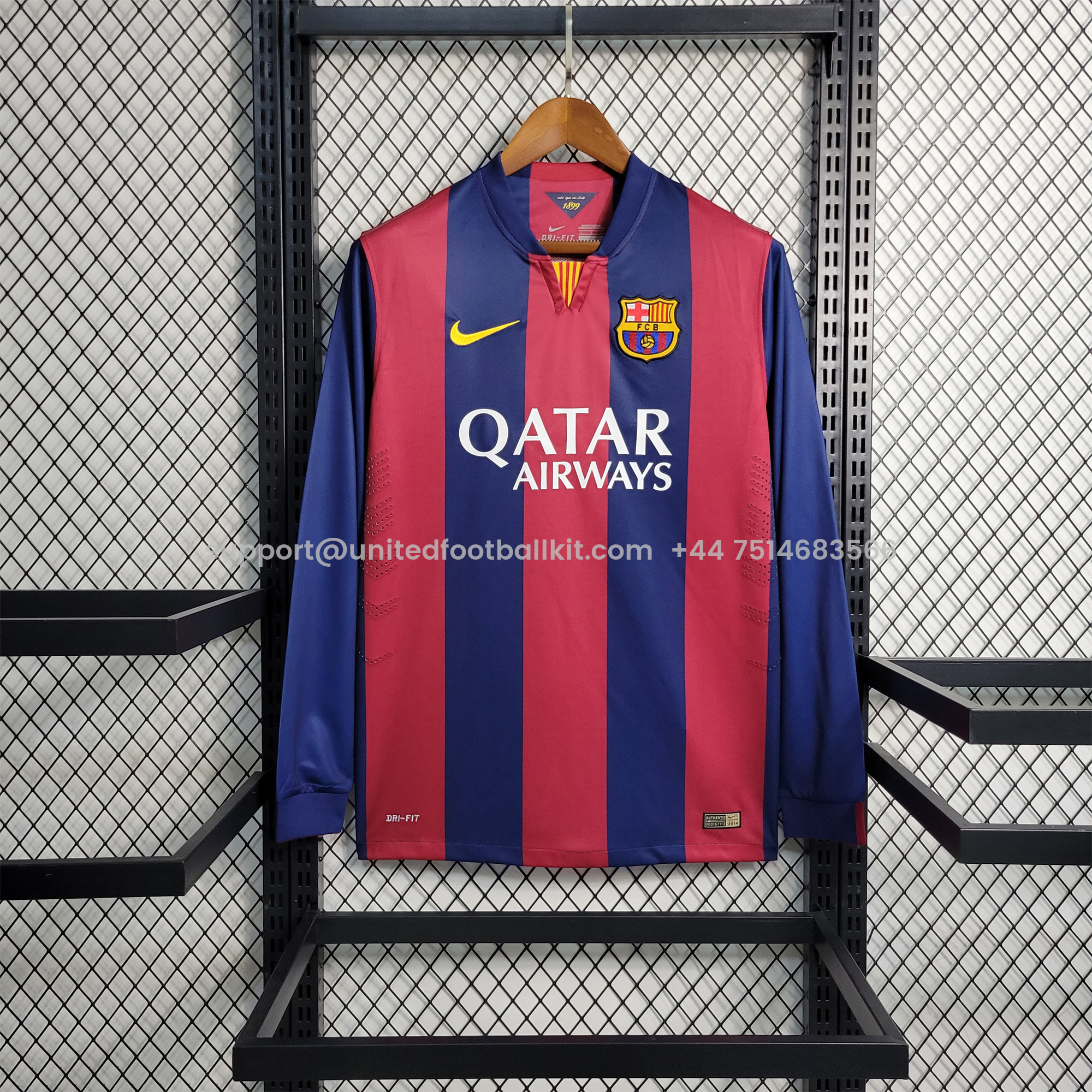 Unitedfootballkit.com | Retro Barcelona 14-15 Home Stadium Long Sleeve Jersey -Customize Name, Number and Patch | Worldwide Shipping