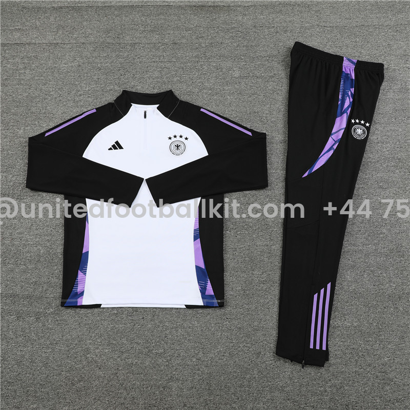 Unitedfootballkit.com | Germany 2024 Long Sleeve Training Set - White With Black -Customize Name, Number and Patch | Worldwide Shipping