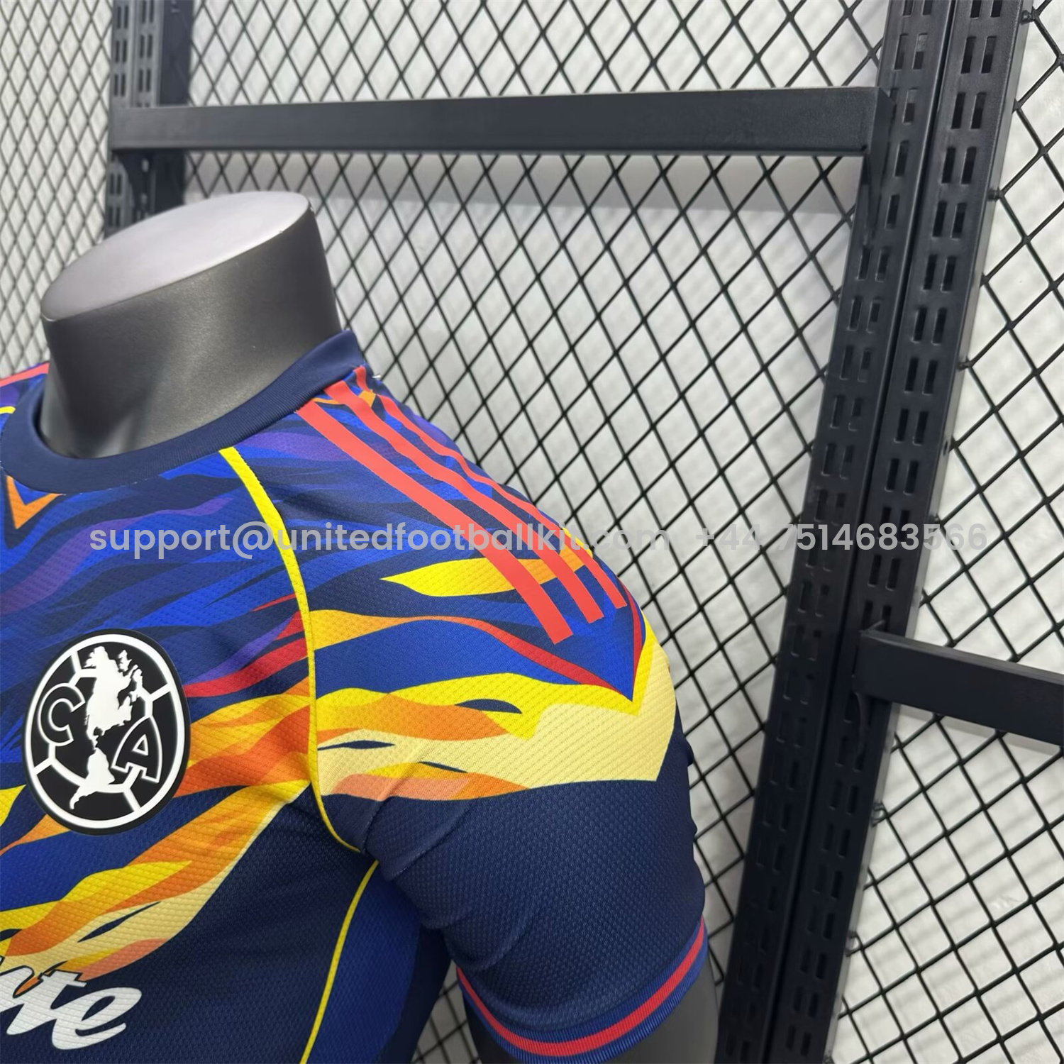 Unitedfootballkit.com | Club América 25-26 V-Shaped Camouflage Pattern Deep Blue Jersey - Player Version -Customize Name, Number and Patch | Worldwide Shipping