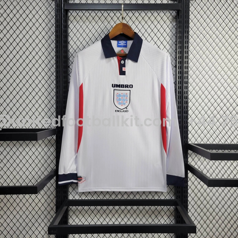 Unitedfootballkit.com | Retro England 1998 Home Stadium Long Sleeve Jersey -Customize Name, Number and Patch | Worldwide Shipping