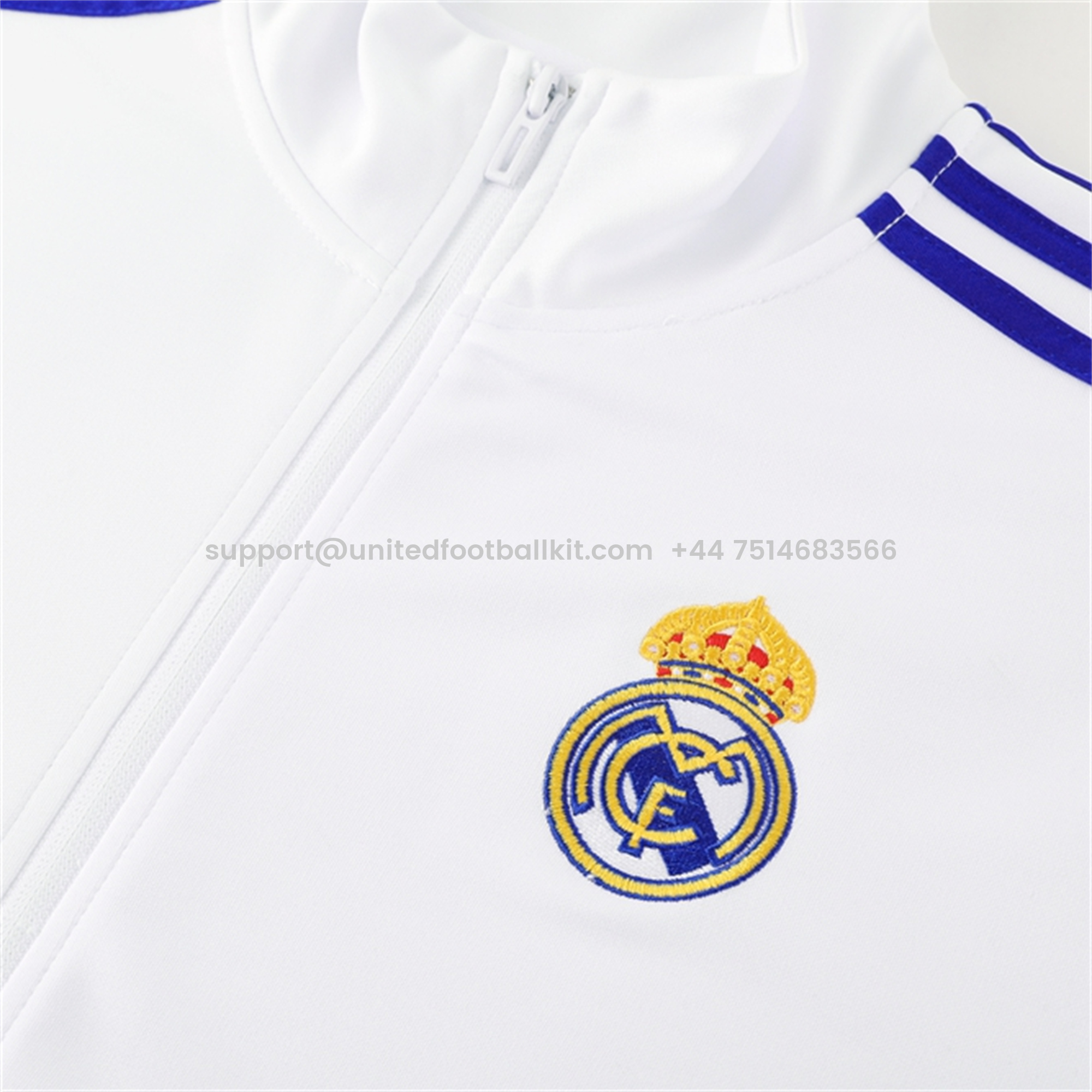 Unitedfootballkit.com | Real Madrid 24-25 Jacket Training Tracksuit - Blue & White -Customize Name, Number and Patch | Worldwide Shipping