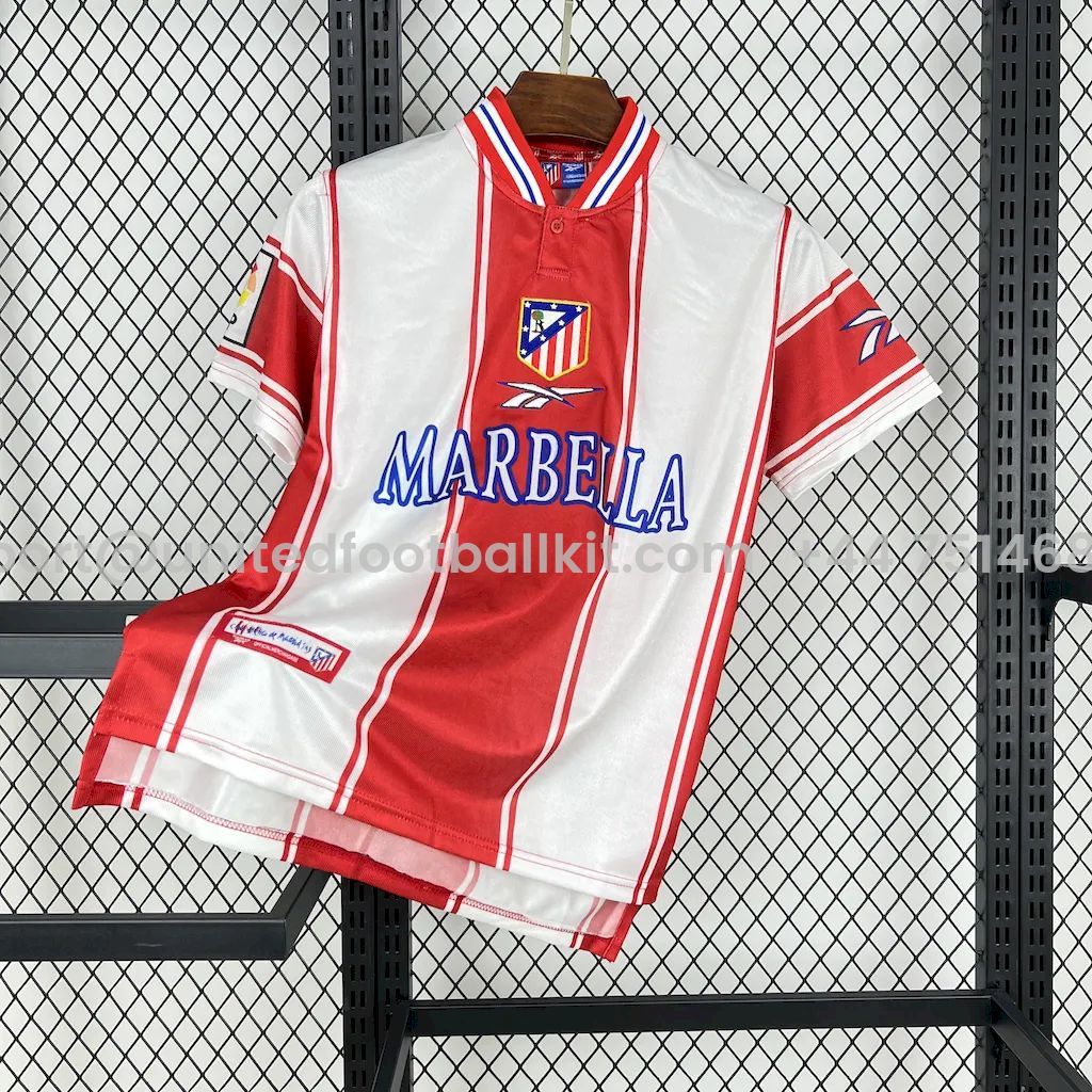 Unitedfootballkit.com | Retro Atletico Madrid 1999-00 Home Jersey with La Liga Patch -Customize Name, Number and Patch | Worldwide Shipping