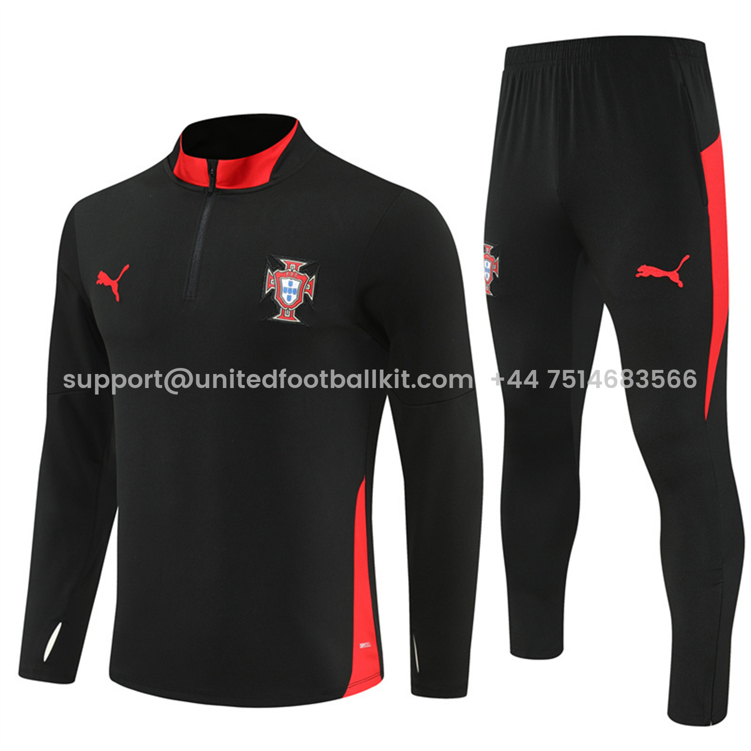 Unitedfootballkit.com | Portugal 25-26 Long Sleeve Training Set - Black Top & Black Pants -Customize Name, Number and Patch | Worldwide Shipping