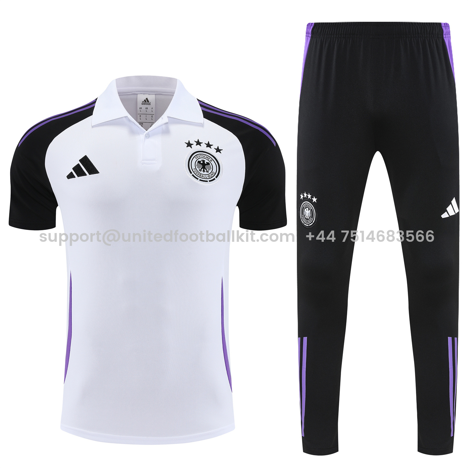 Unitedfootballkit.com | Germany 25-26 POLO Short-Sleeve Training Set - White Top Black Pants -Customize Name, Number and Patch | Worldwide Shipping