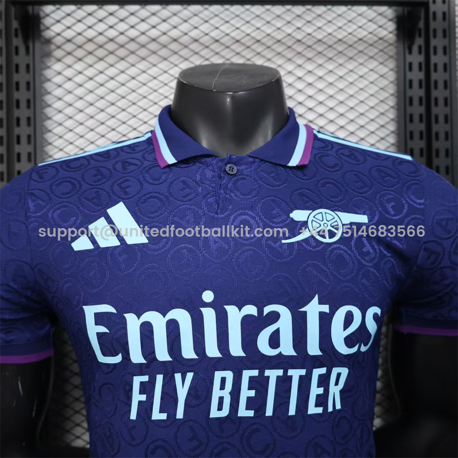 Unitedfootballkit.com | Arsenal 25-26 Deep Blue POLO Letter Pattern Special Jersey - Player Version -Customize Name, Number and Patch | Worldwide Shipping