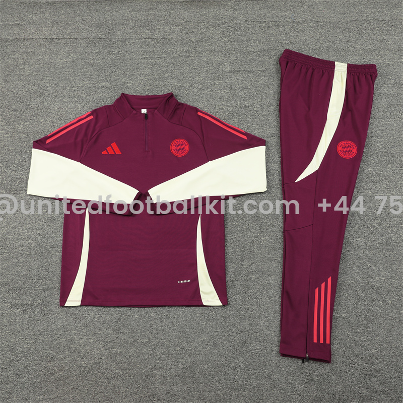 Unitedfootballkit.com | Bayern Munich 24-25 Long Sleeve Training Set - Red -Customize Name, Number and Patch | Worldwide Shipping