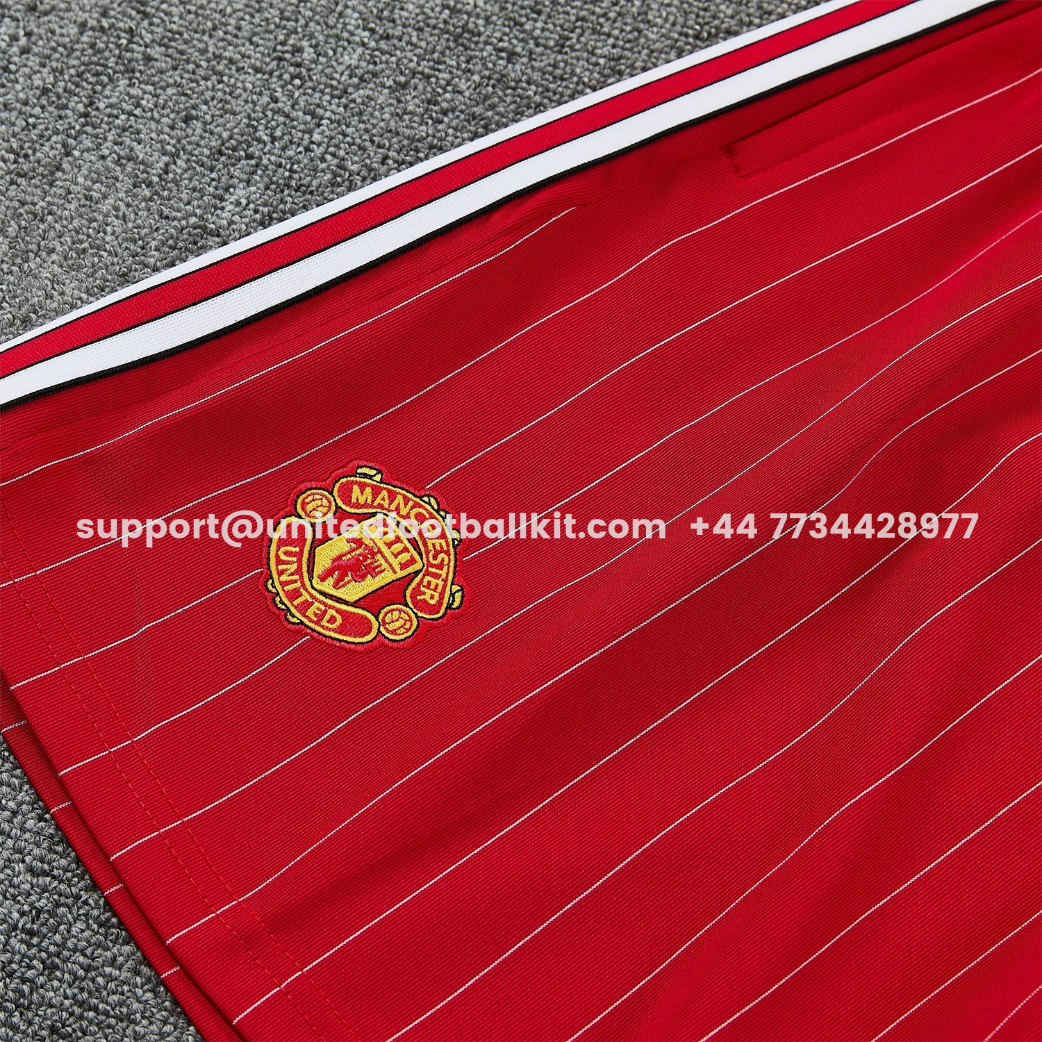 Unitedfootballkit.com | Manchester United 25-26 Retro Style Short-Sleeve Training Set - Red With White Stripes Top & Pants -Customize Name, Number and Patch | Worldwide Shipping