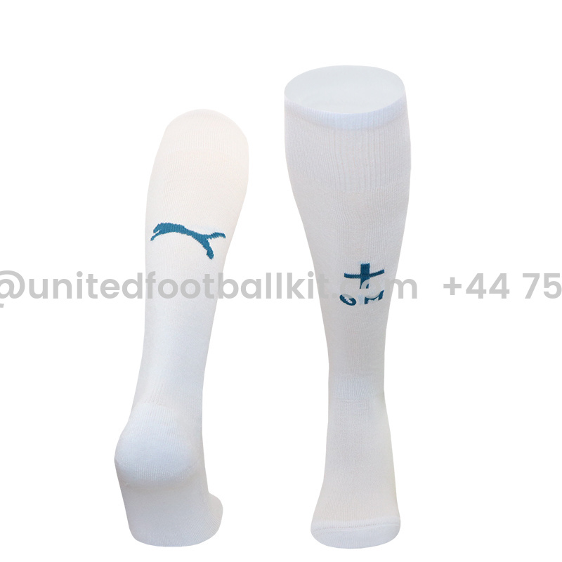 Unitedfootballkit.com | Marseille 24-25 Home Socks - White -Customize Name, Number and Patch | Worldwide Shipping