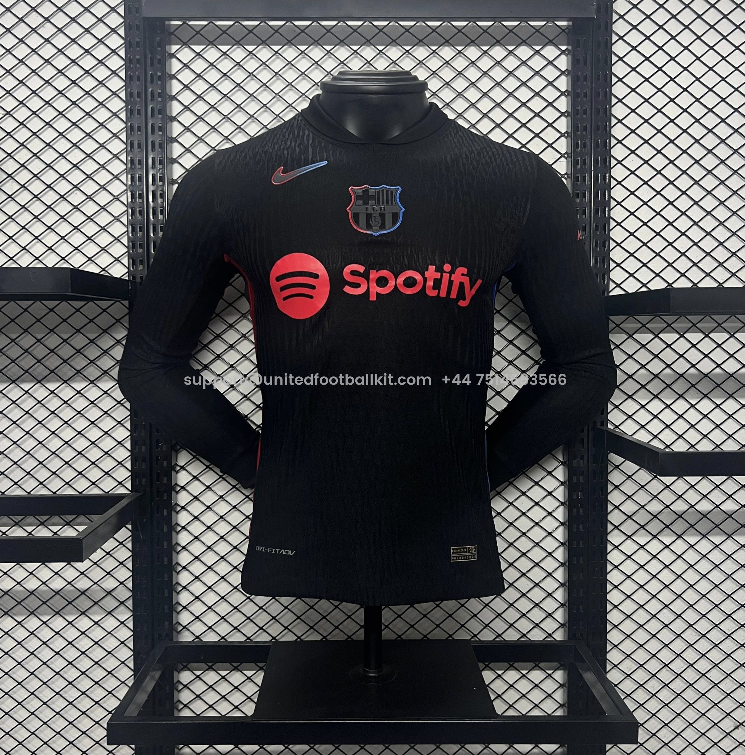 Unitedfootballkit.com | Barcelona 24-25 Away Long Sleeve Jersey - Player Version -Customize Name, Number and Patch | Worldwide Shipping