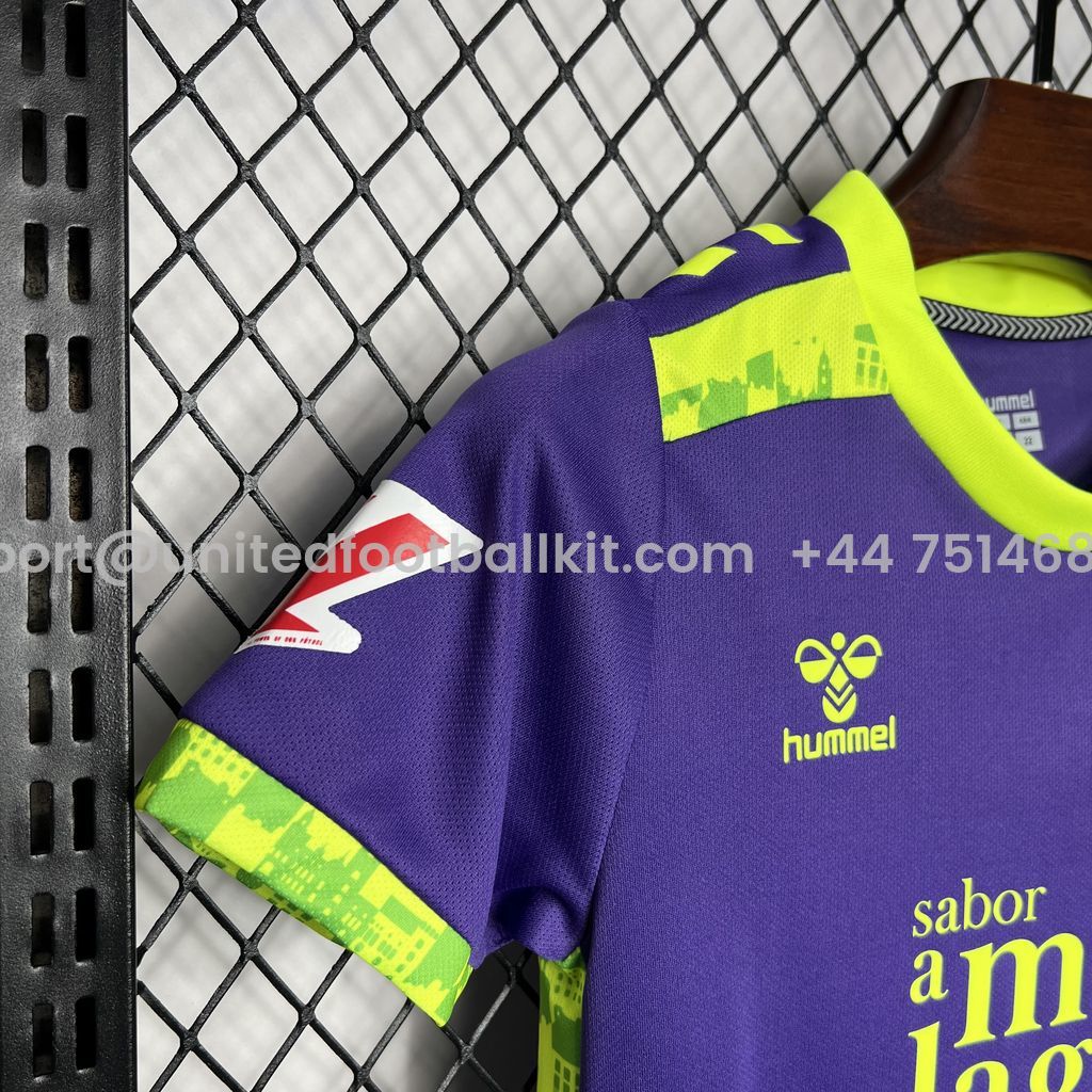 Unitedfootballkit.com | Malaga 24-25 Away Kids Kit -Customize Name, Number and Patch | Worldwide Shipping
