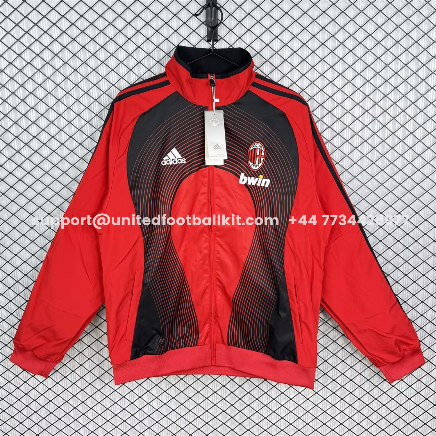 Unitedfootballkit.com | Retro AC Milan 2006-07 Home Windbreaker Jacket - Red With Black -Customize Name, Number and Patch | Worldwide Shipping