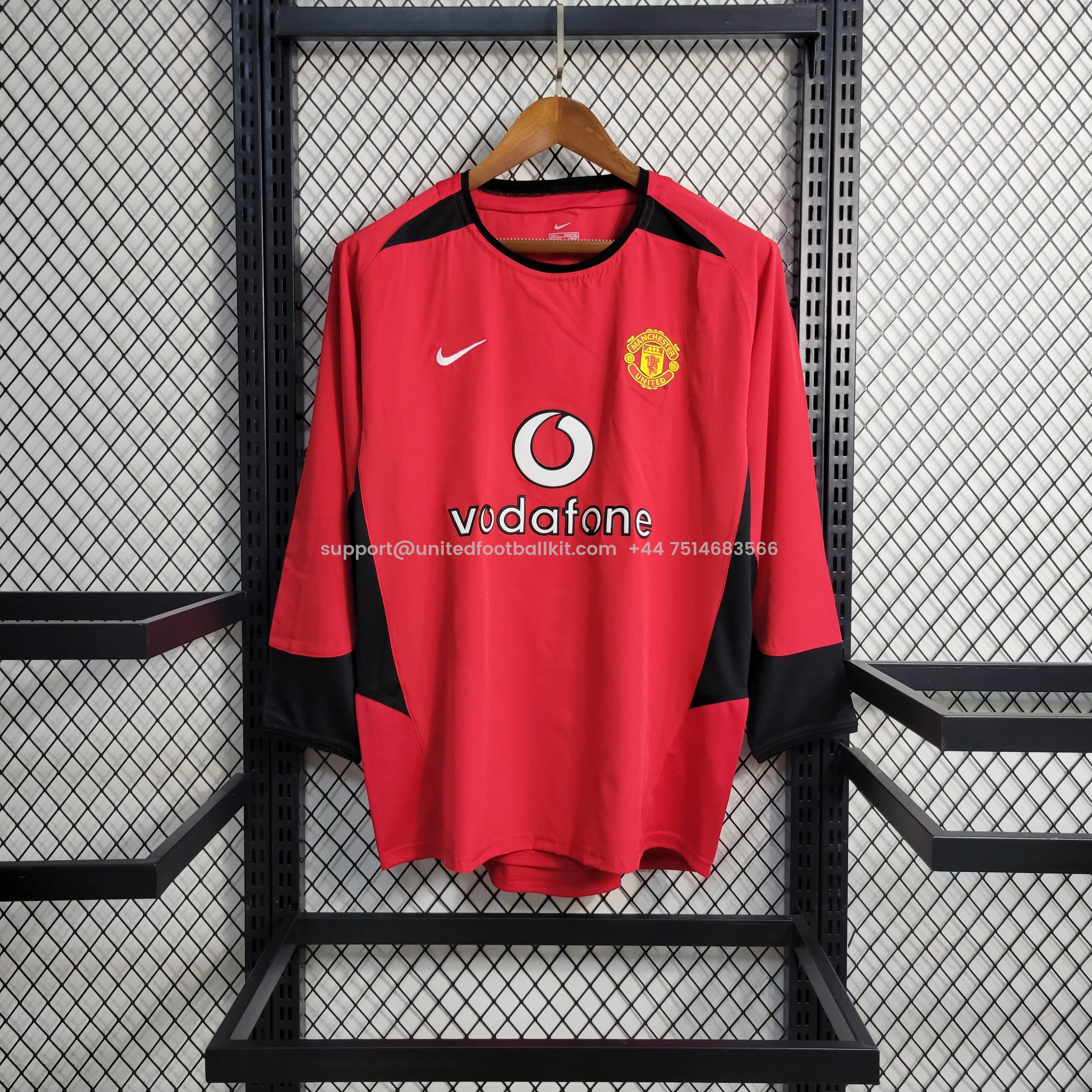 Unitedfootballkit.com | Retro Manchester United 02-04 Home Long Sleeve Jersey -Customize Name, Number and Patch | Worldwide Shipping