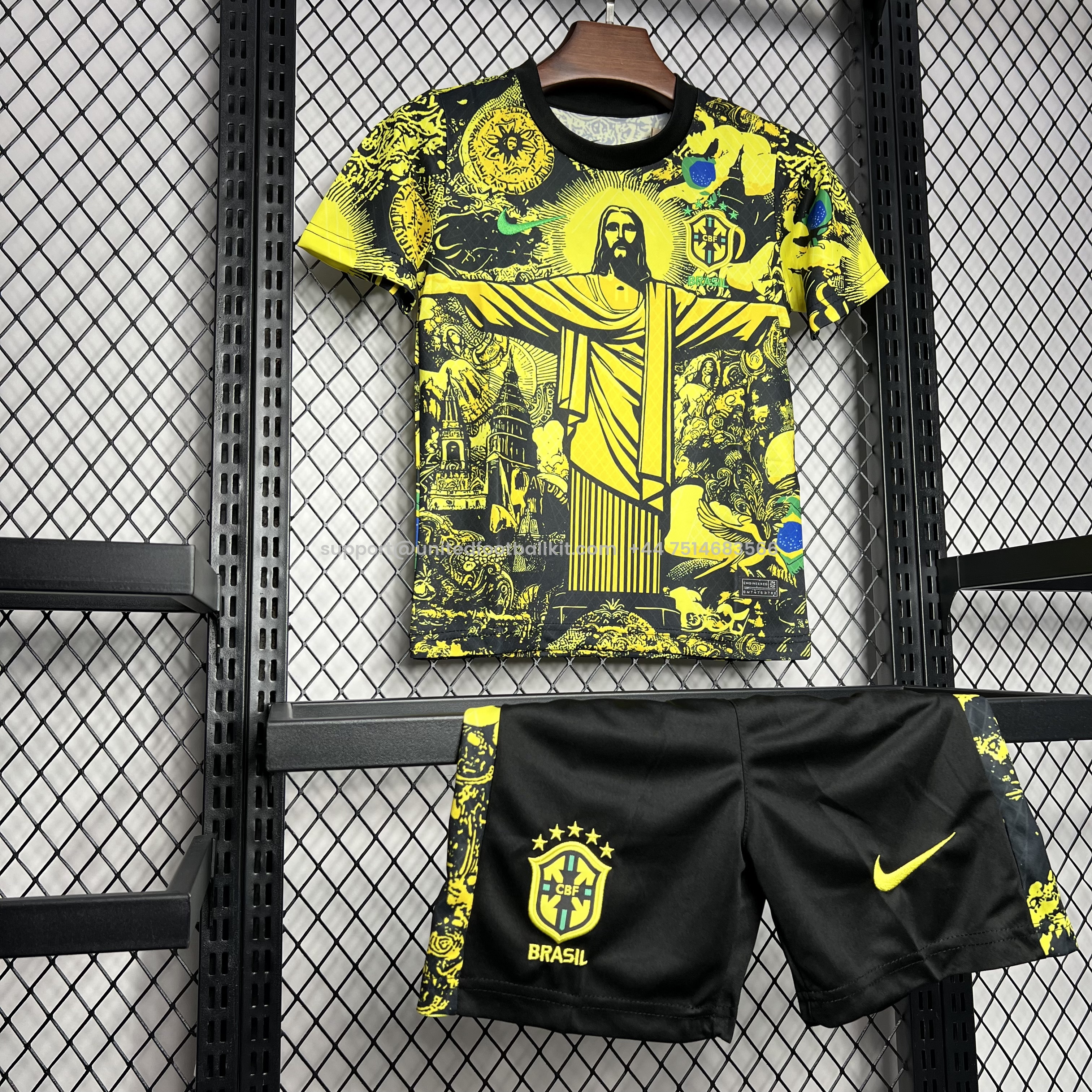 Unitedfootballkit.com | Brazil 2024 Christ the Redeemer Statue Kids Kit - Yellow -Customize Name, Number and Patch | Worldwide Shipping