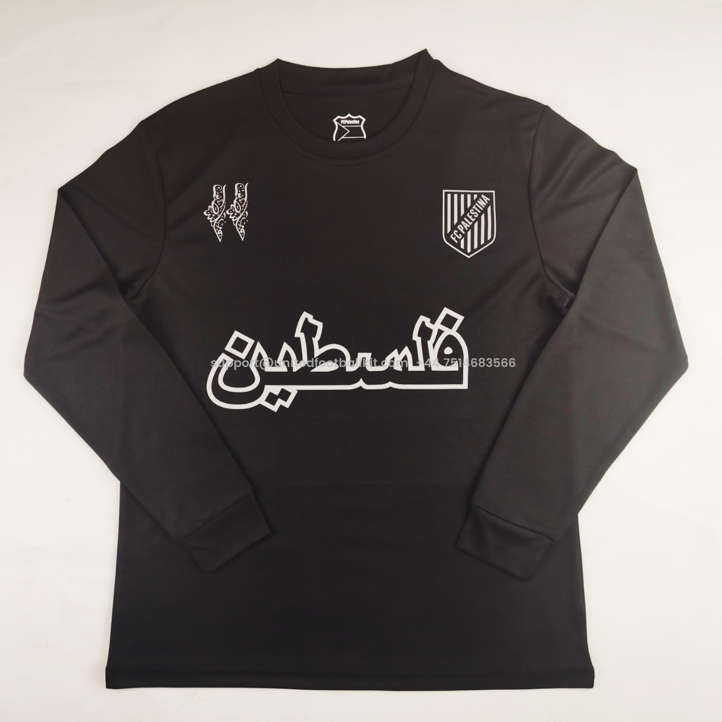 Unitedfootballkit.com | FC Palestina 24-25 Black Souvenir Long Sleeve Jersey - Fans Version -Customize Name, Number and Patch | Worldwide Shipping