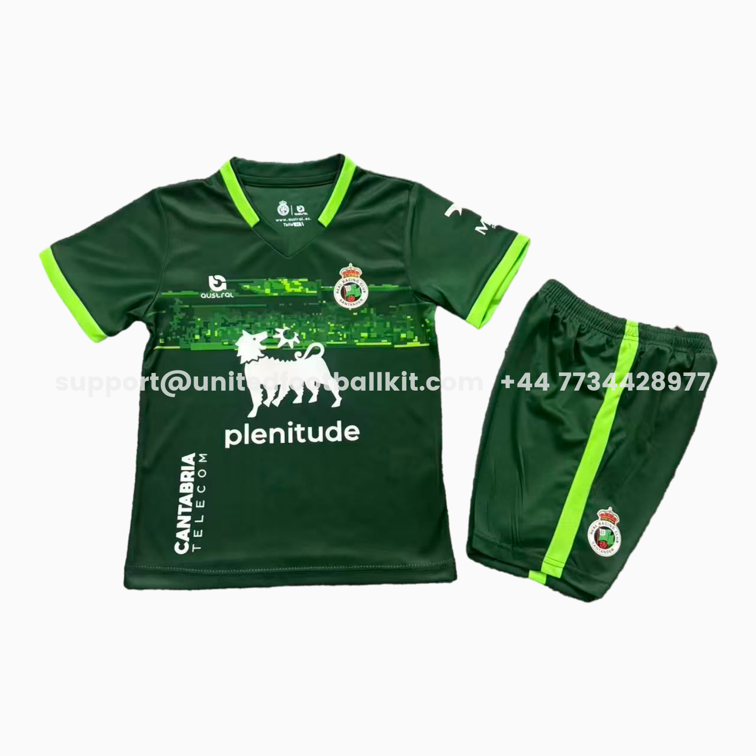 Unitedfootballkit.com | Racing de Santander 25-26 Away Green Kids Kit -Customize Name, Number and Patch | Worldwide Shipping