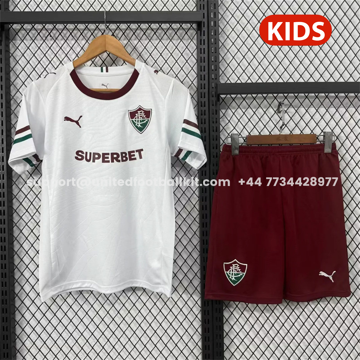 Unitedfootballkit.com | Fluminense 26-27 Away Kids Kit -Customize Name, Number and Patch | Worldwide Shipping