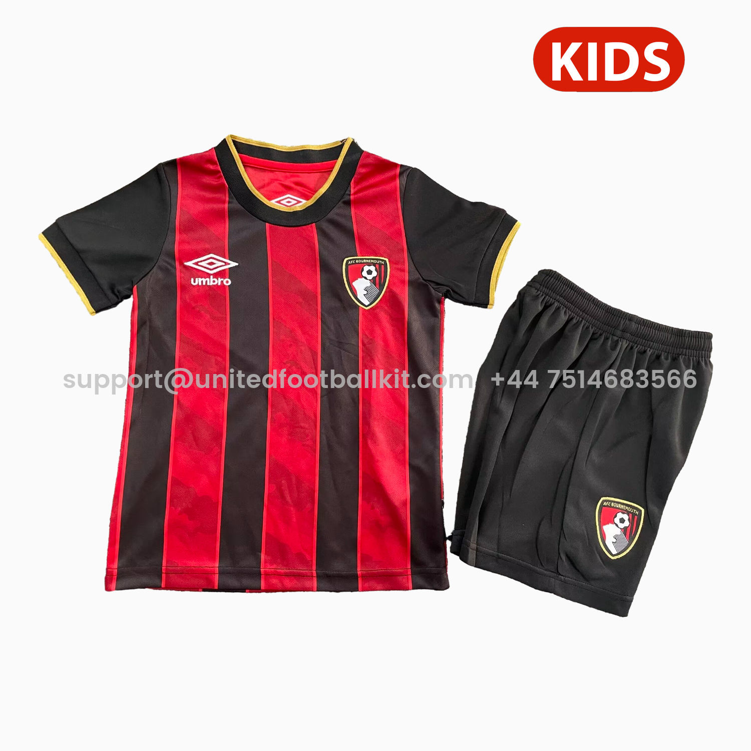 Unitedfootballkit.com | Bournemouth 25-26 Home Kids Kit -Customize Name, Number and Patch | Worldwide Shipping