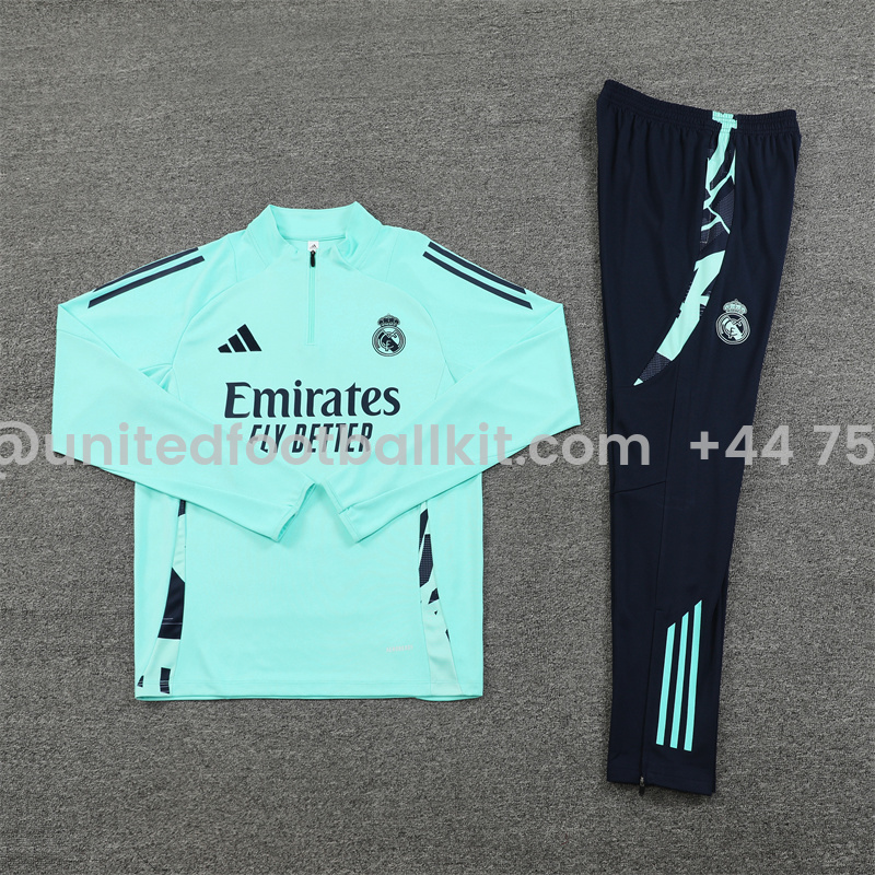 Unitedfootballkit.com | Real Madrid 24-25 Long Sleeve Training Set - Light Green -Customize Name, Number and Patch | Worldwide Shipping