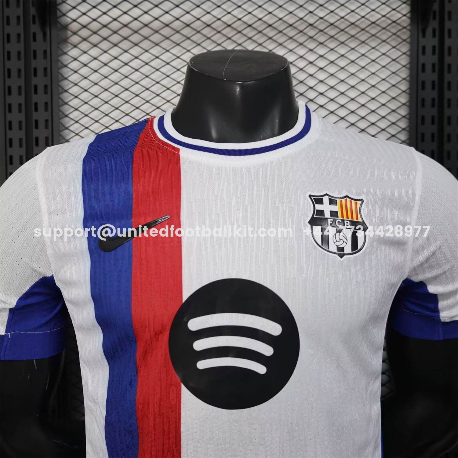 Unitedfootballkit.com | Barcelona 25-26 Red And Blue Vertical Stripes Special White Jersey - Player Version -Customize Name, Number and Patch | Worldwide Shipping